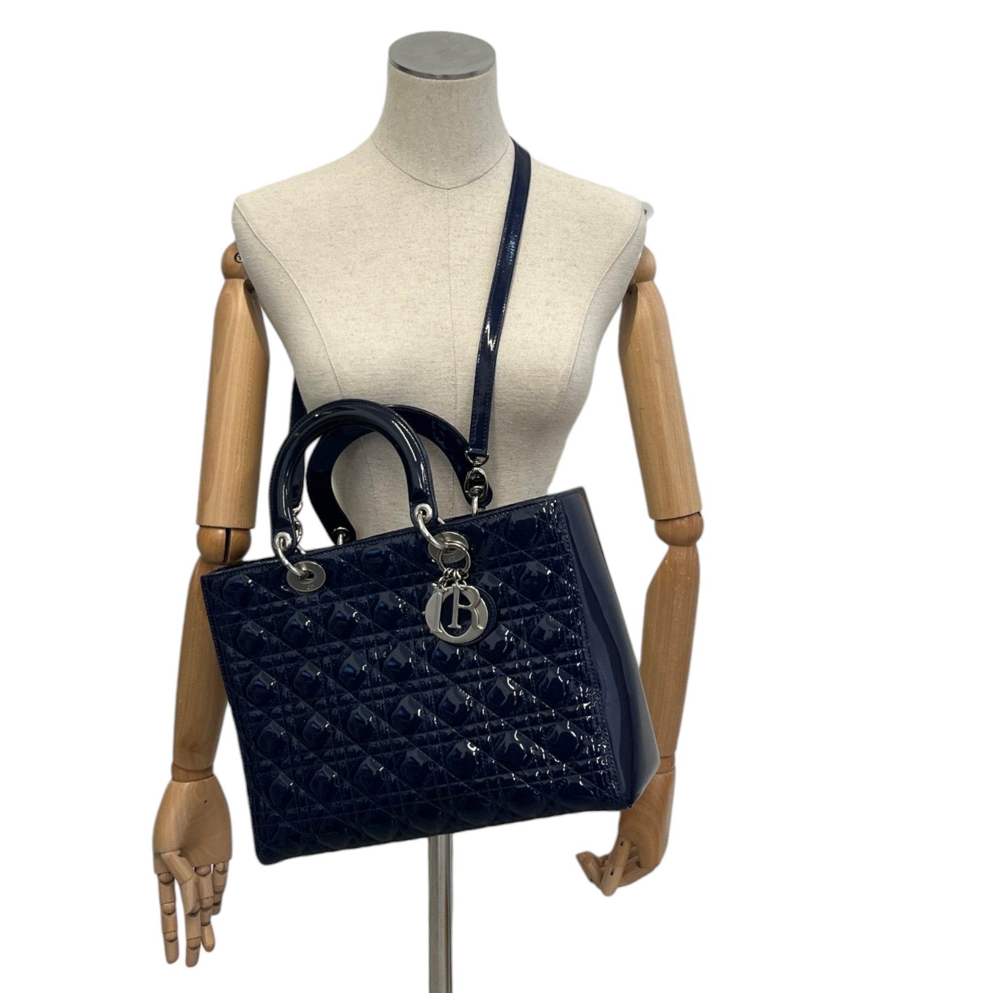 Women's Large Lady Dior Tote Patent Bag Navy