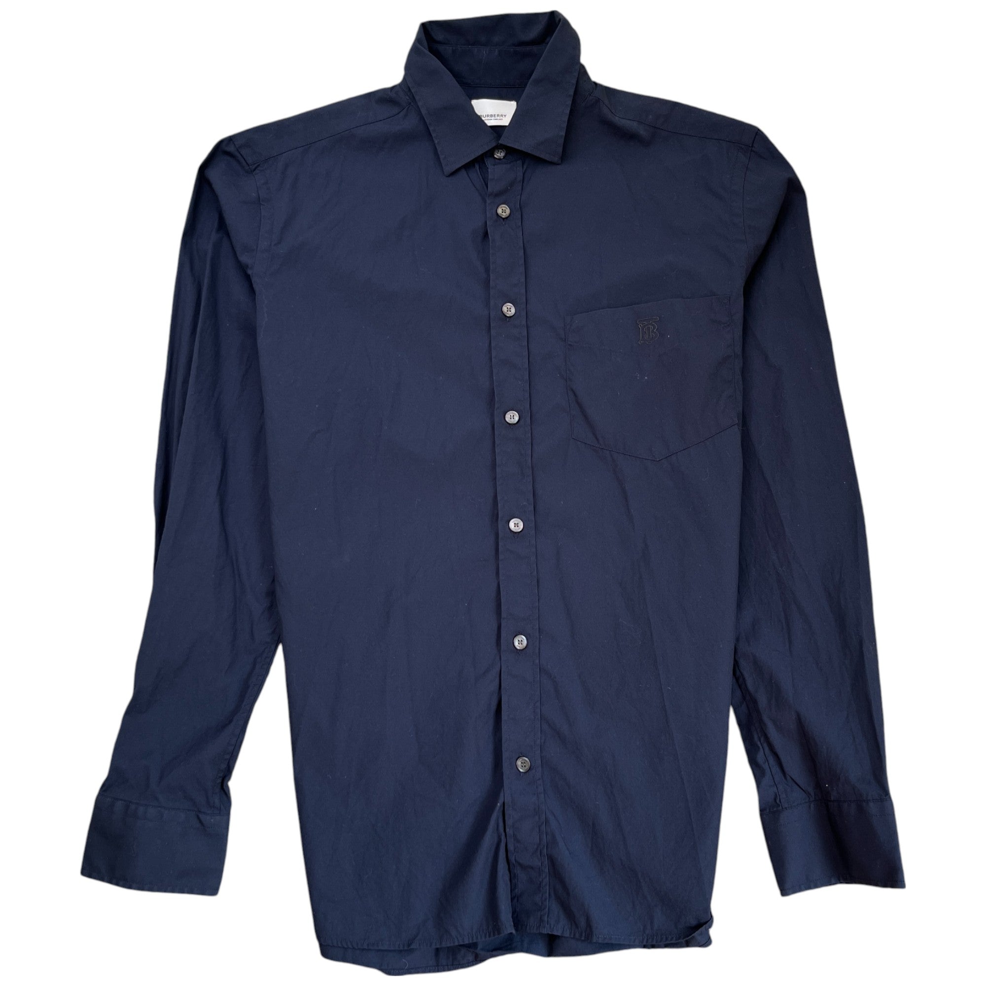 Men's Embroidered Pocket Logo Long Sleeve Shirt Navy Size M