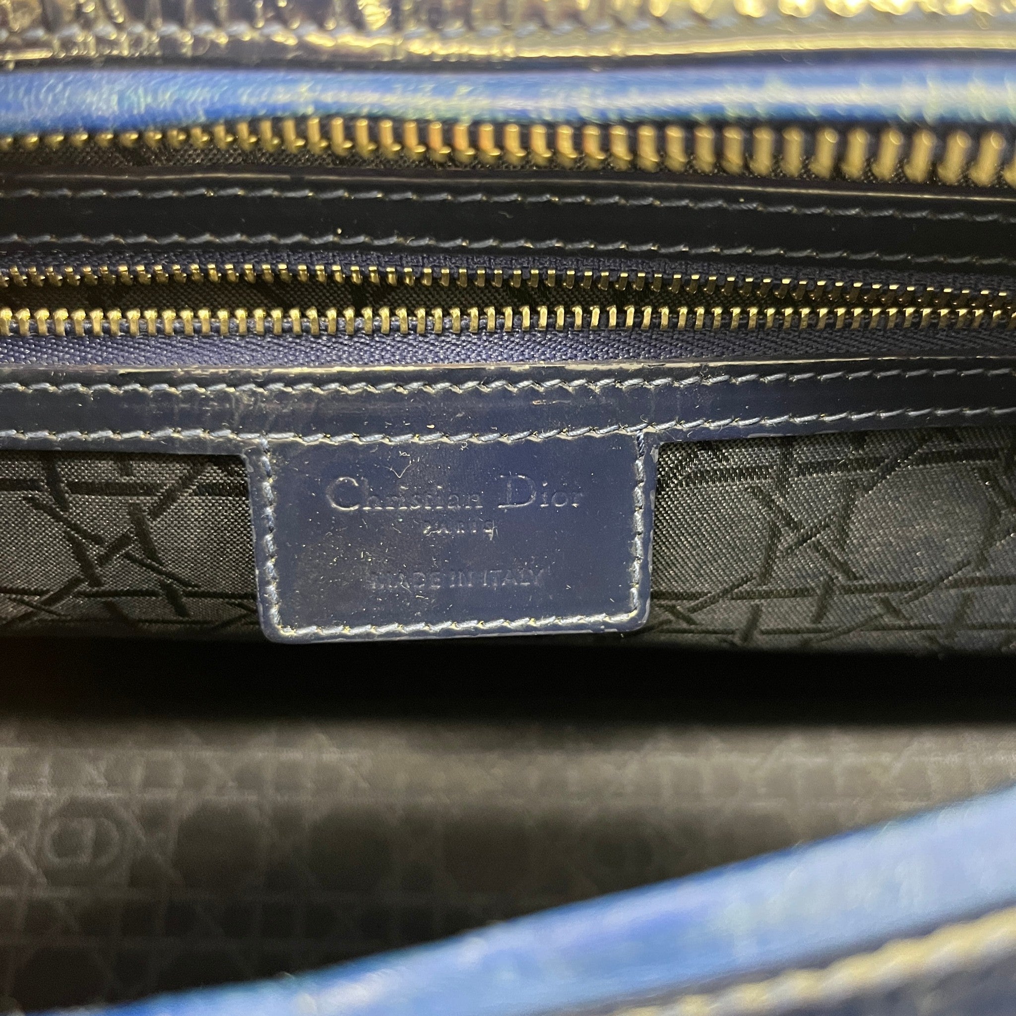 Women's Large Lady Dior Tote Patent Bag Navy