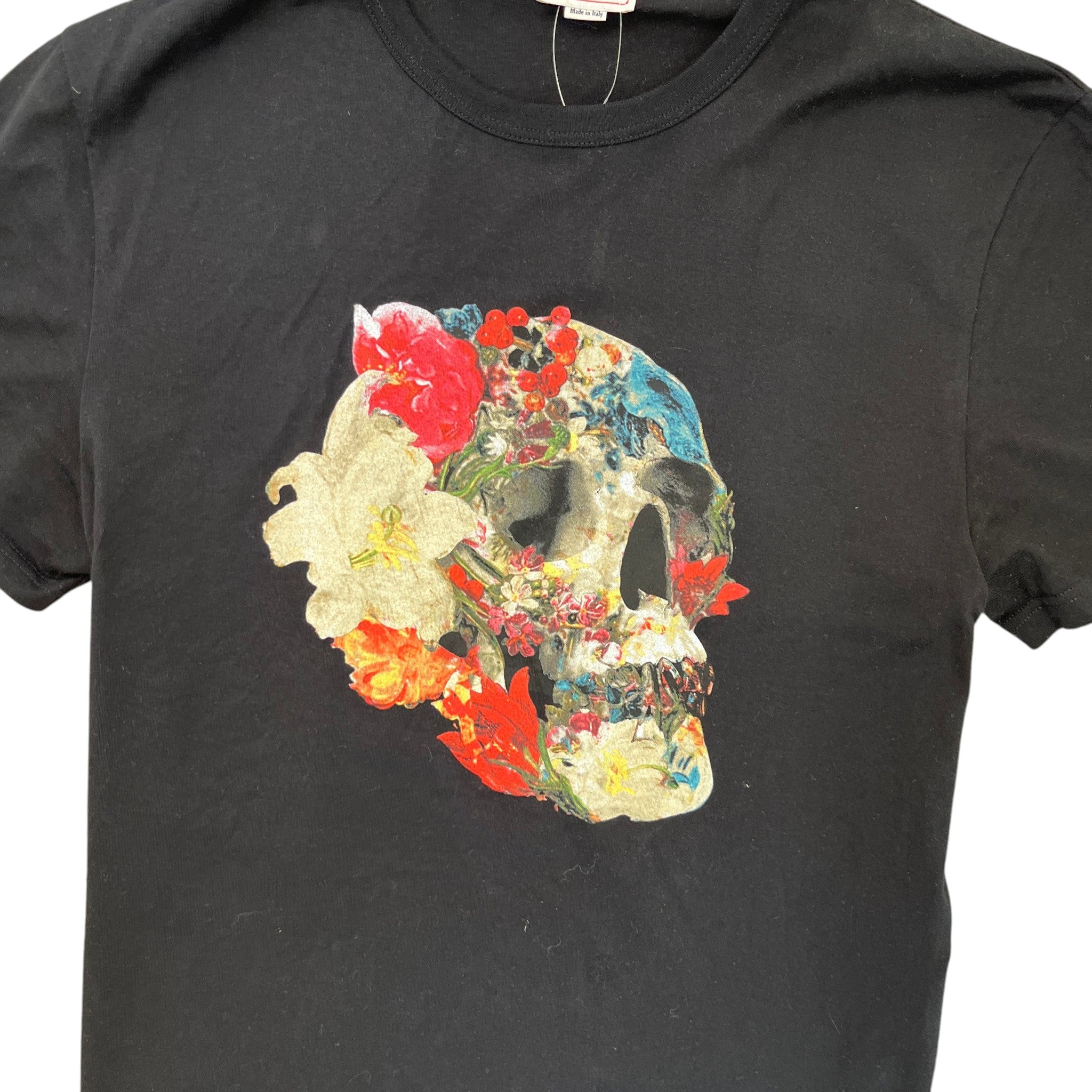 Men's Floral Skull Print T-Shirt Black Size M