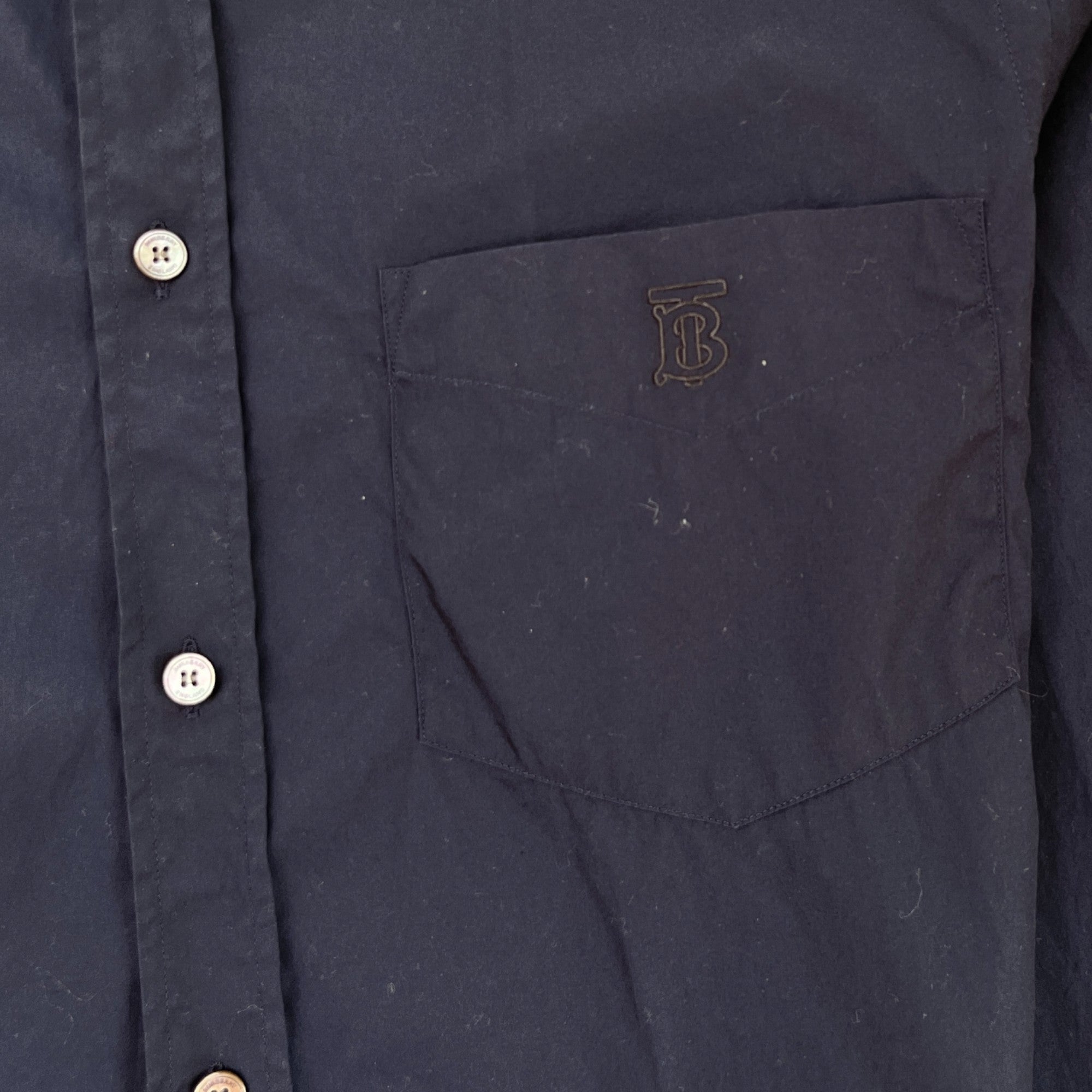 Men's Embroidered Pocket Logo Long Sleeve Shirt Navy Size M