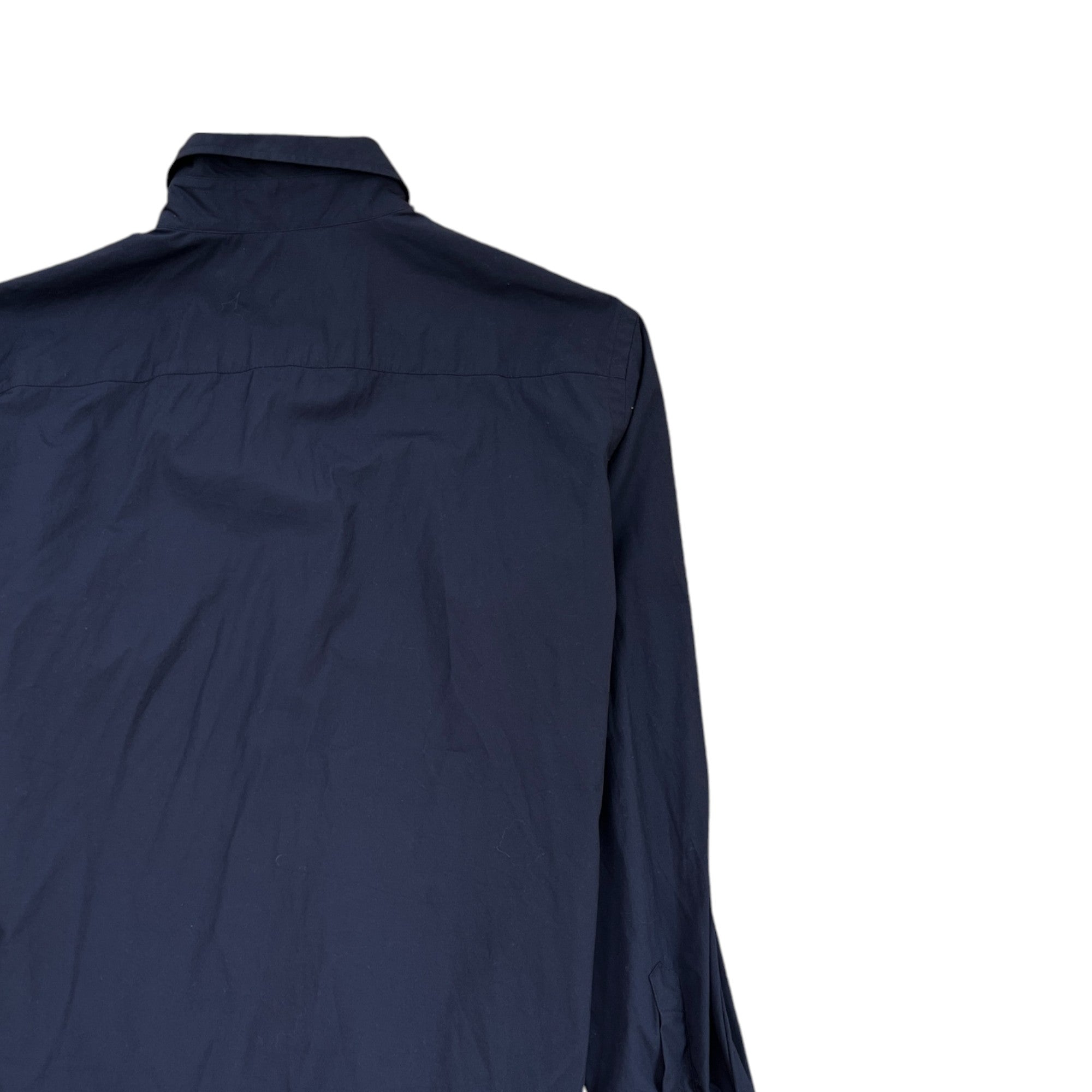 Men's Embroidered Pocket Logo Long Sleeve Shirt Navy Size M