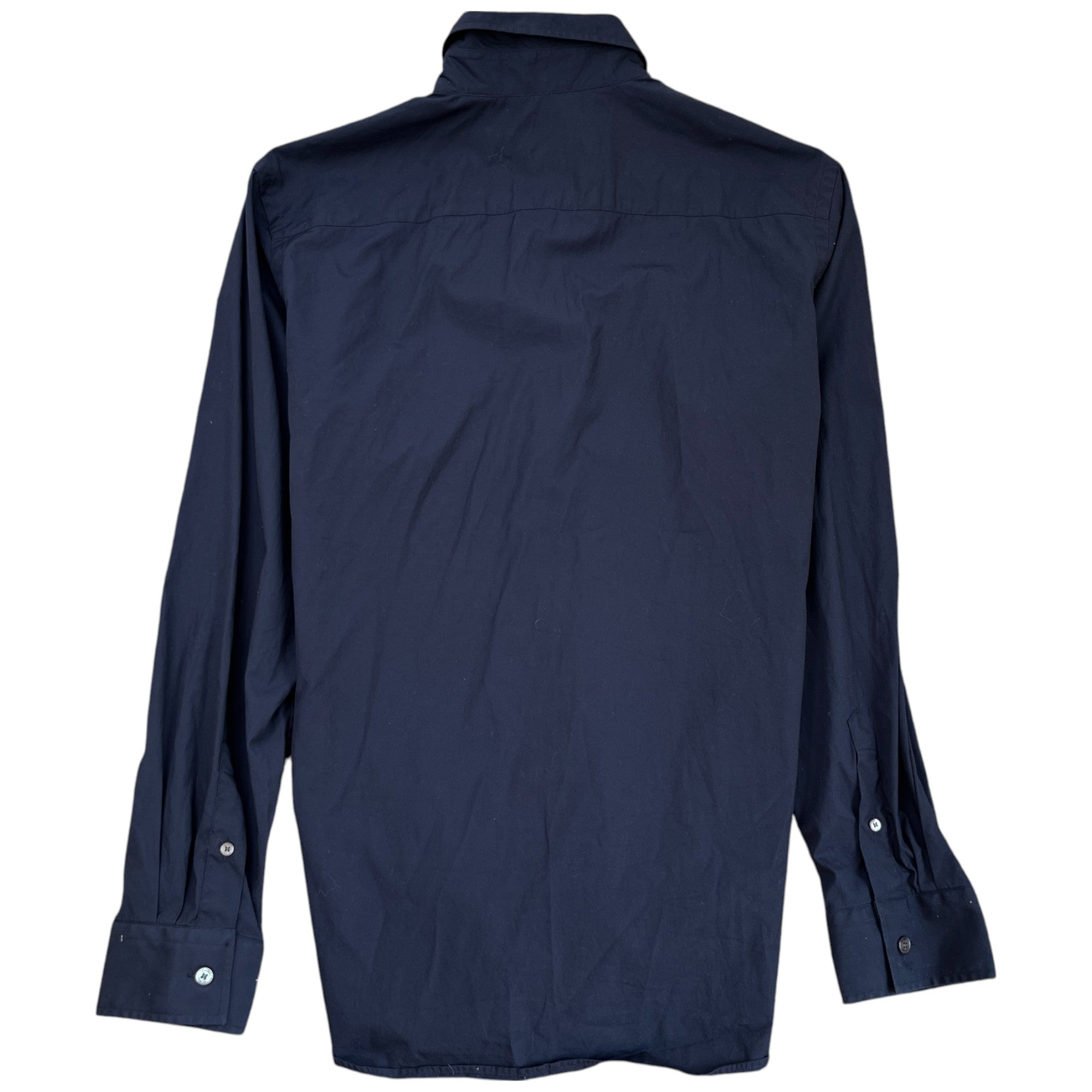 Men's Embroidered Pocket Logo Long Sleeve Shirt Navy Size M