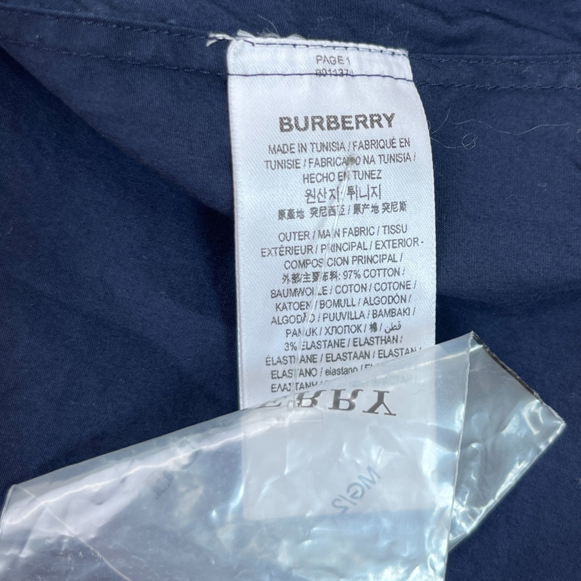 Men's Embroidered Pocket Logo Long Sleeve Shirt Navy Size M