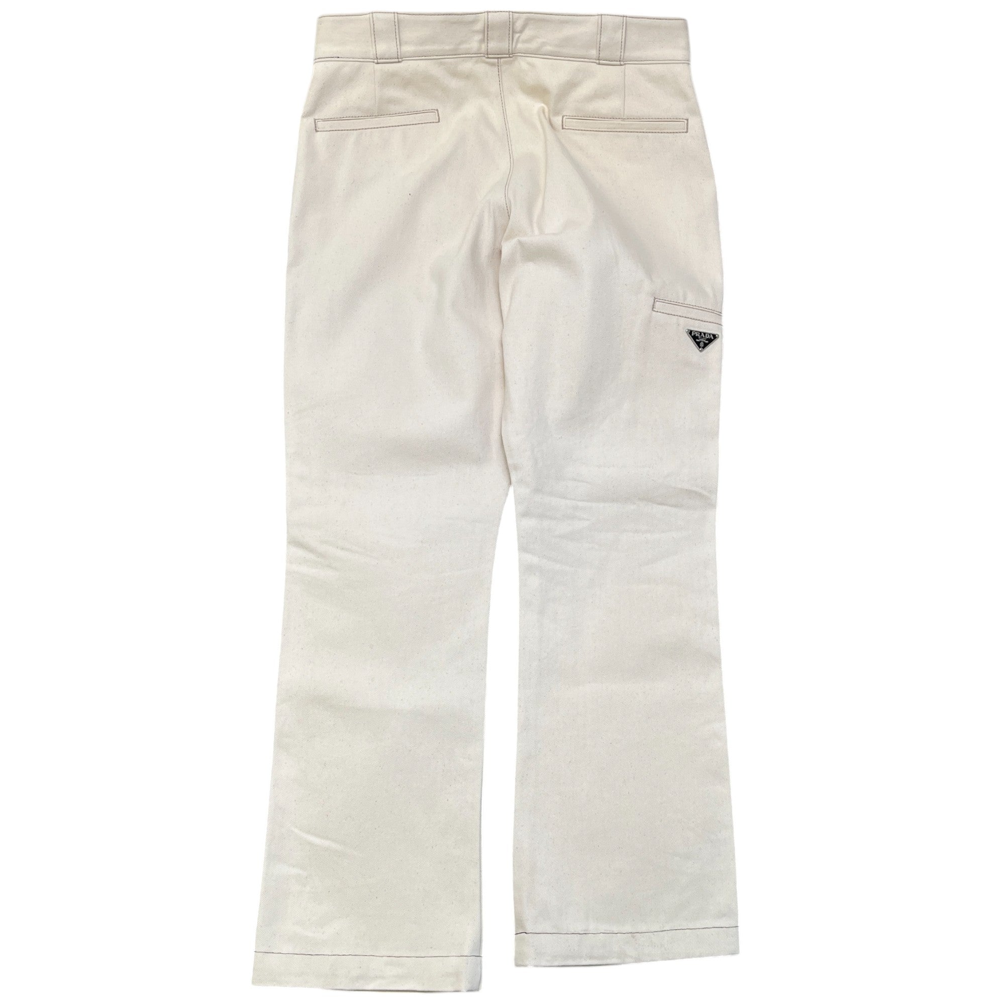 Men's Plaque Logo Worn Bull Denim Straight Jeans Cream Size IT 48 / UK 32