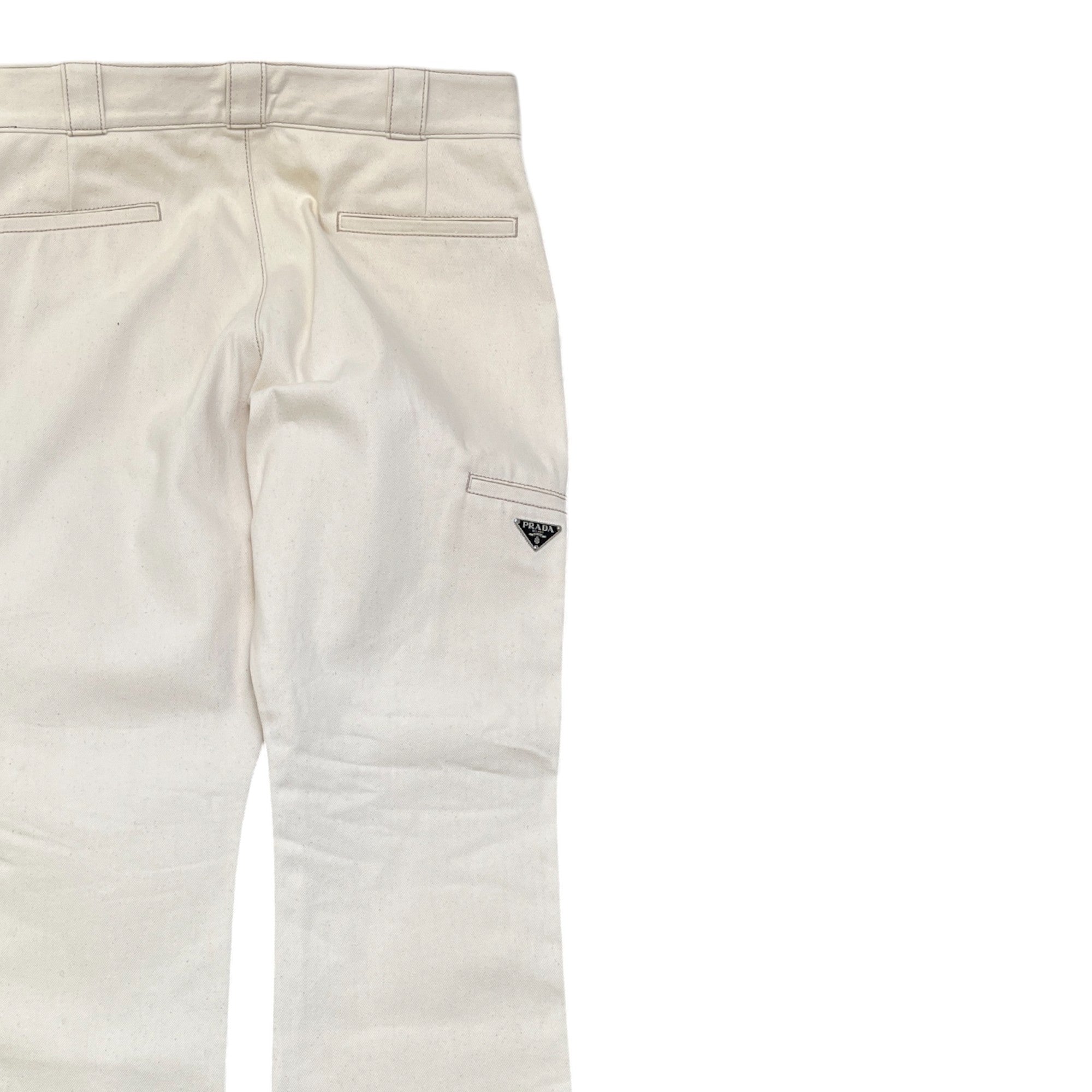 Men's Plaque Logo Worn Bull Denim Straight Jeans Cream Size IT 48 / UK 32