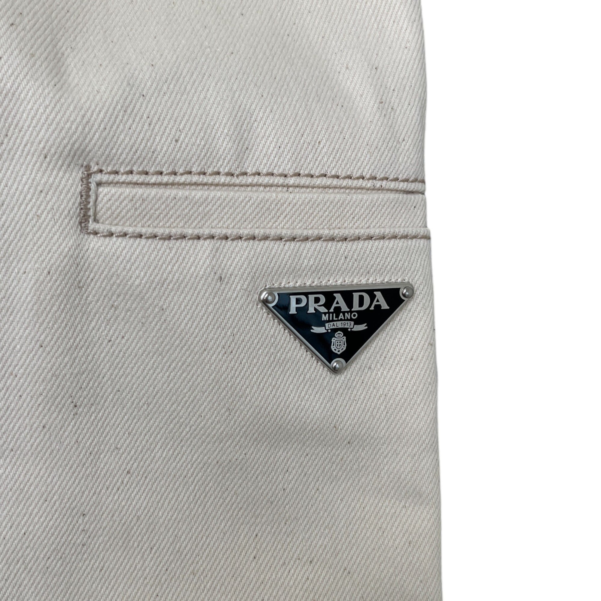 Men's Plaque Logo Worn Bull Denim Straight Jeans Cream Size IT 48 / UK 32