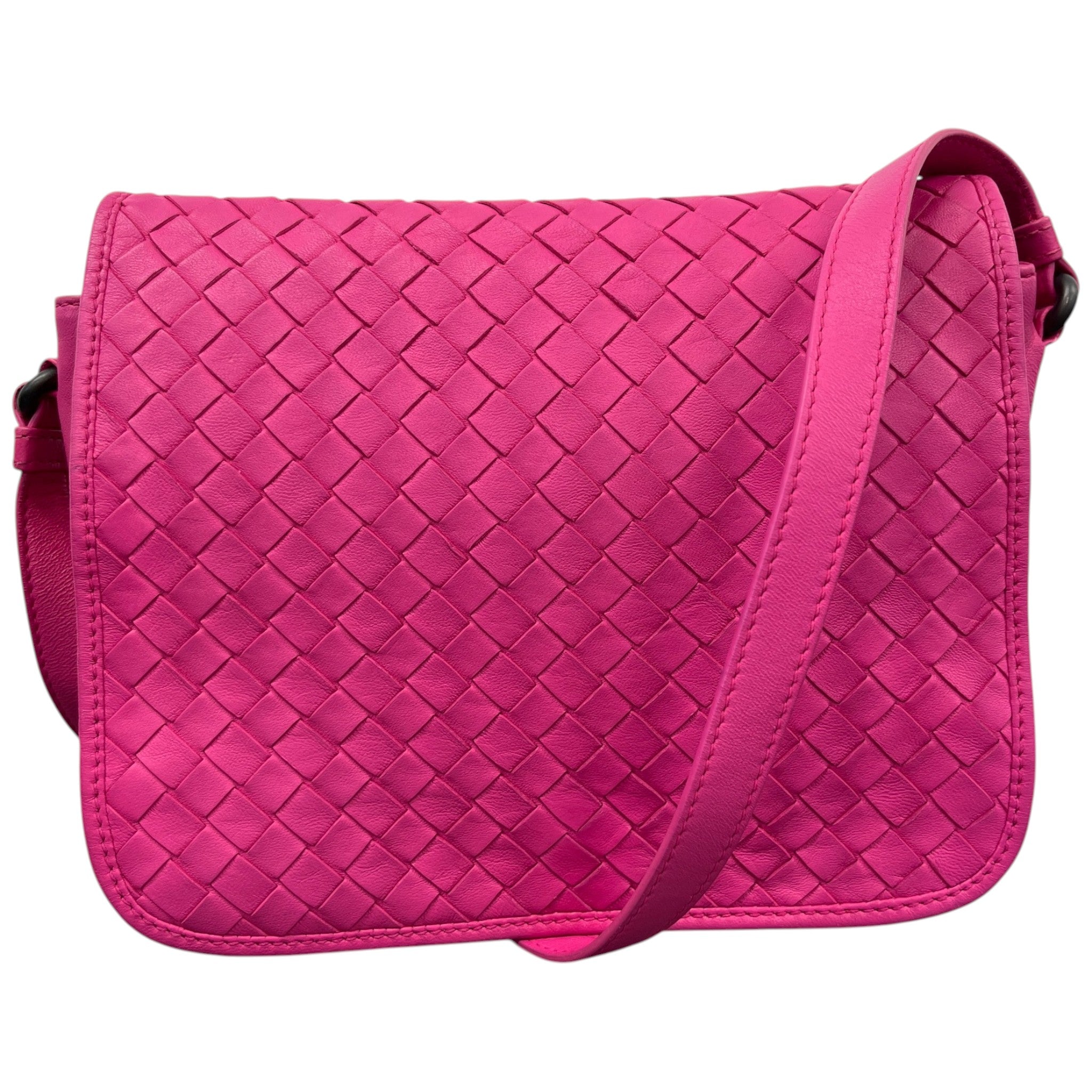 Women's Fuchsia Intrecciato Nappa Crossbody Bag Pink