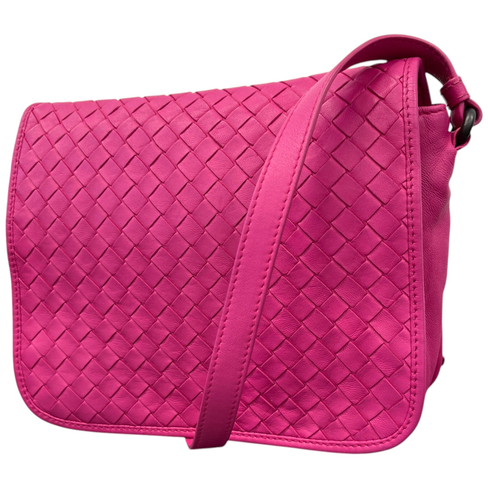 Women's Fuchsia Intrecciato Nappa Crossbody Bag Pink