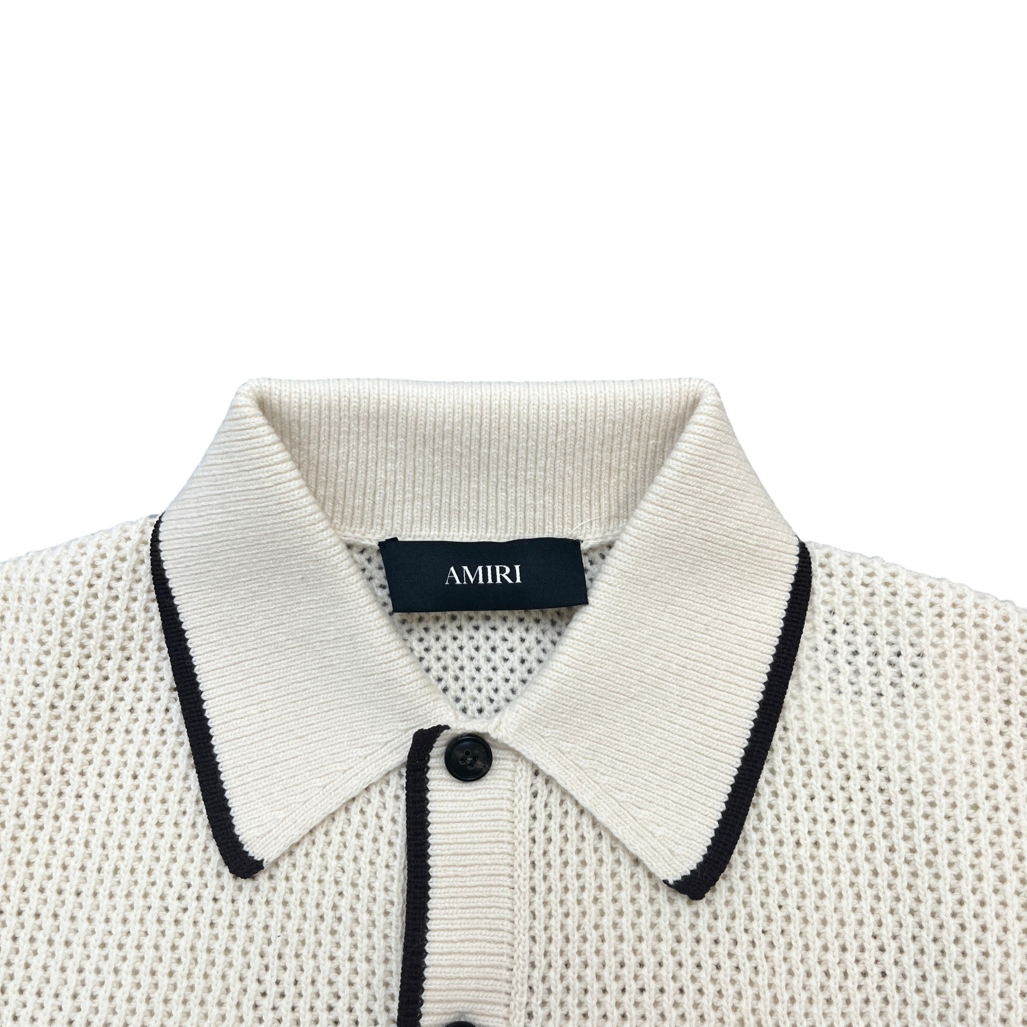 Men's Checkered Mesh Logo Patch Shirt Cream Size S