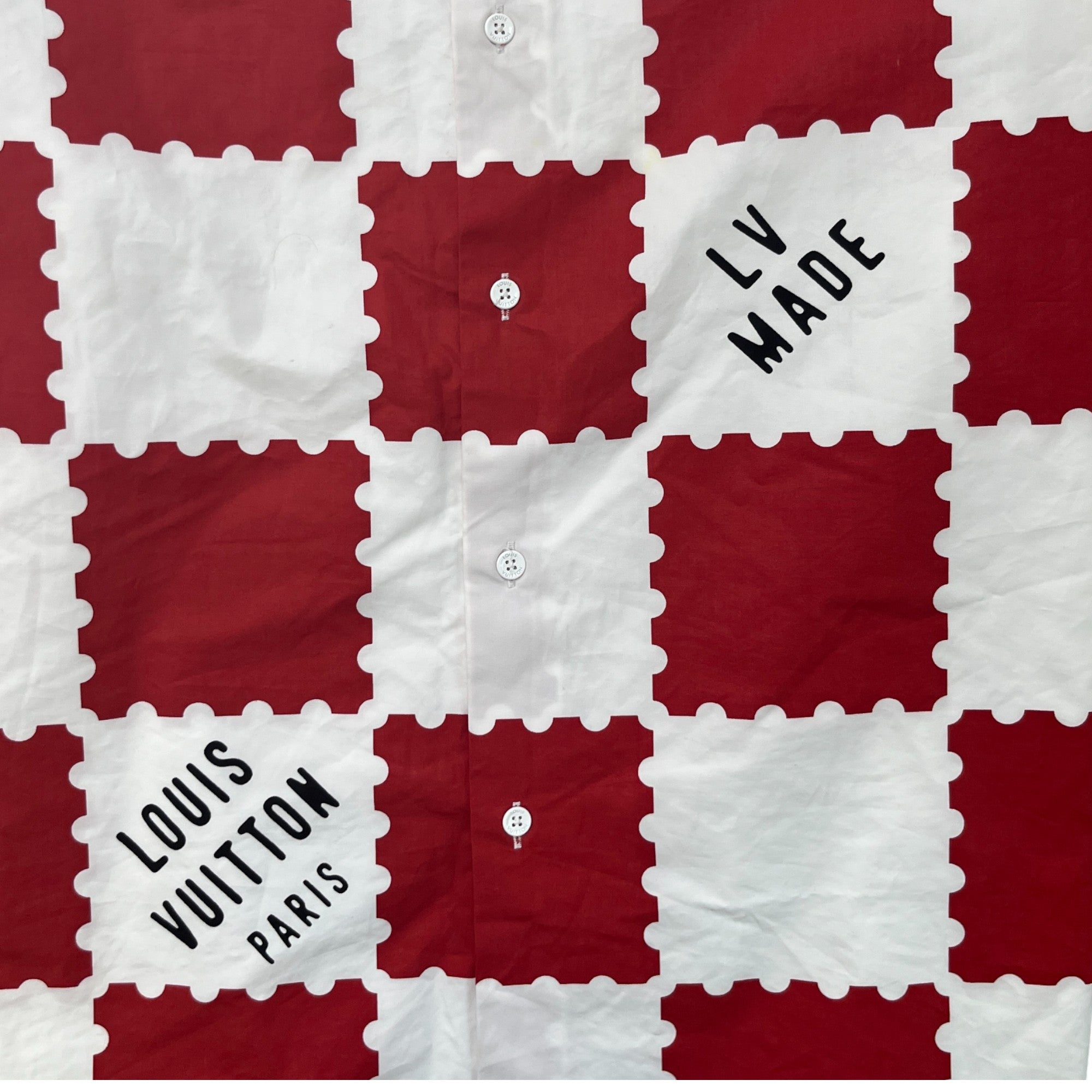 Men's Checkered Print Short Sleeve Shirt Red Size XXL