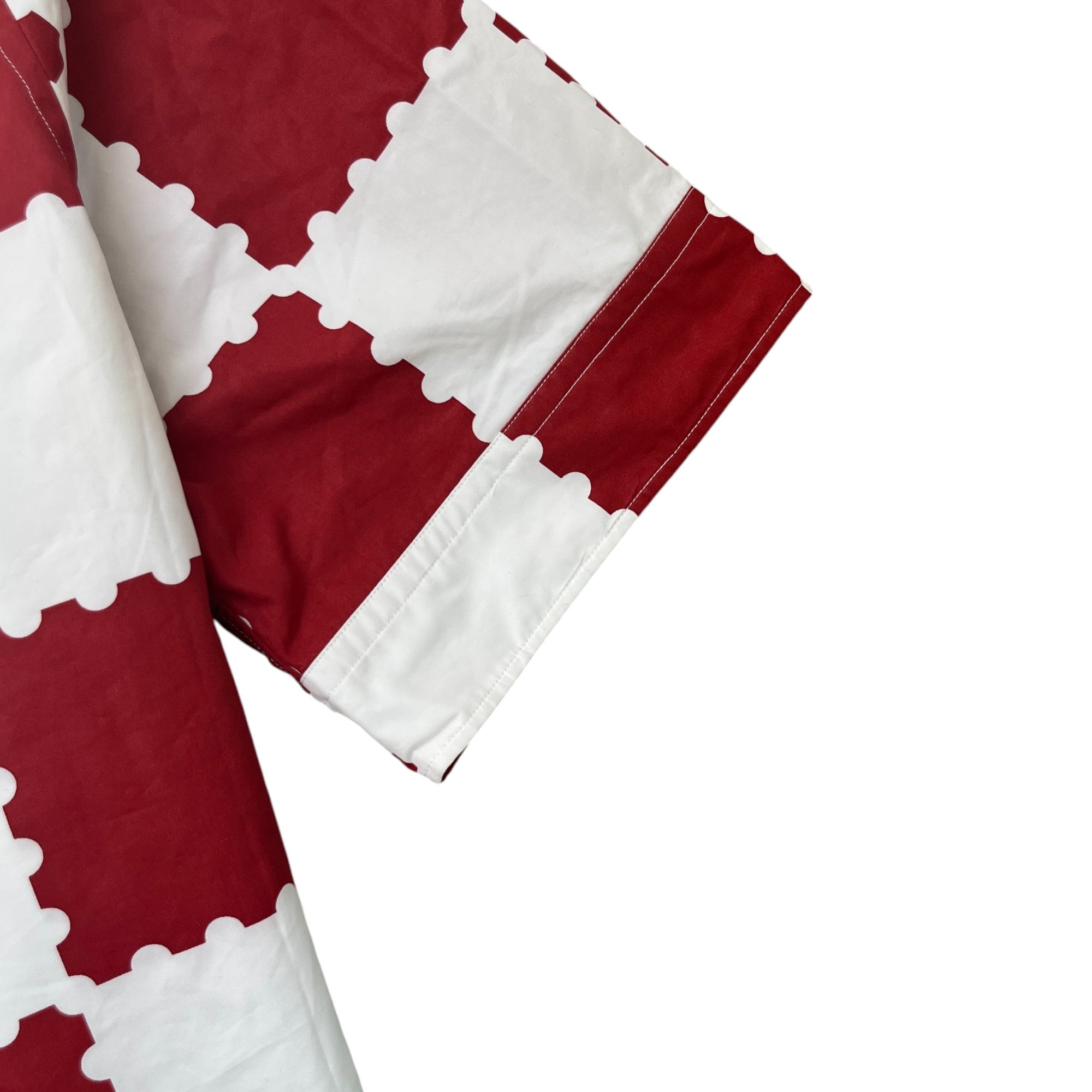 Men's Checkered Print Short Sleeve Shirt Red Size XXL