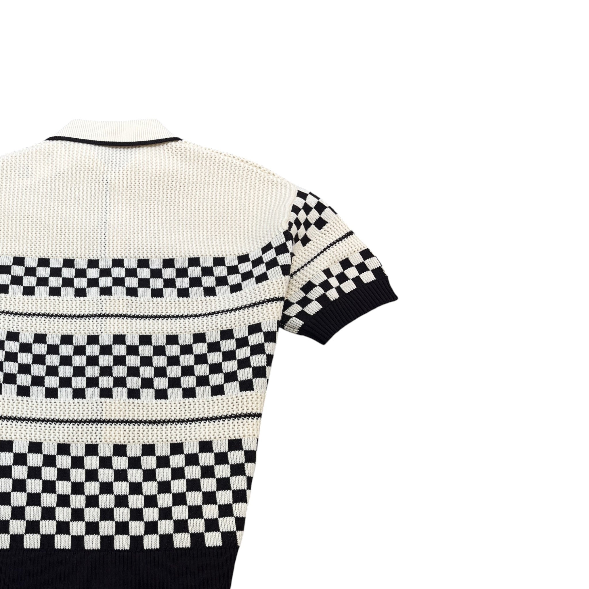 Men's Checkered Mesh Logo Patch Shirt Cream Size S