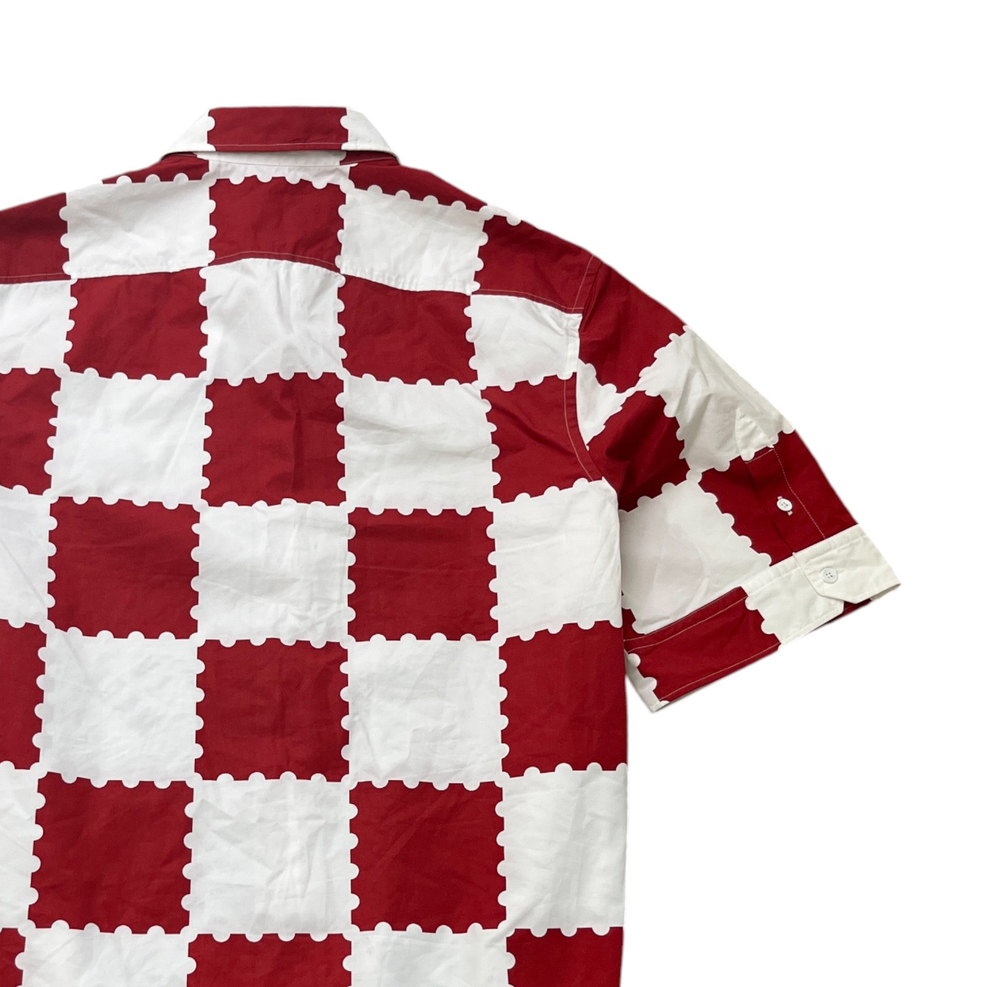 Men's Checkered Print Short Sleeve Shirt Red Size XXL