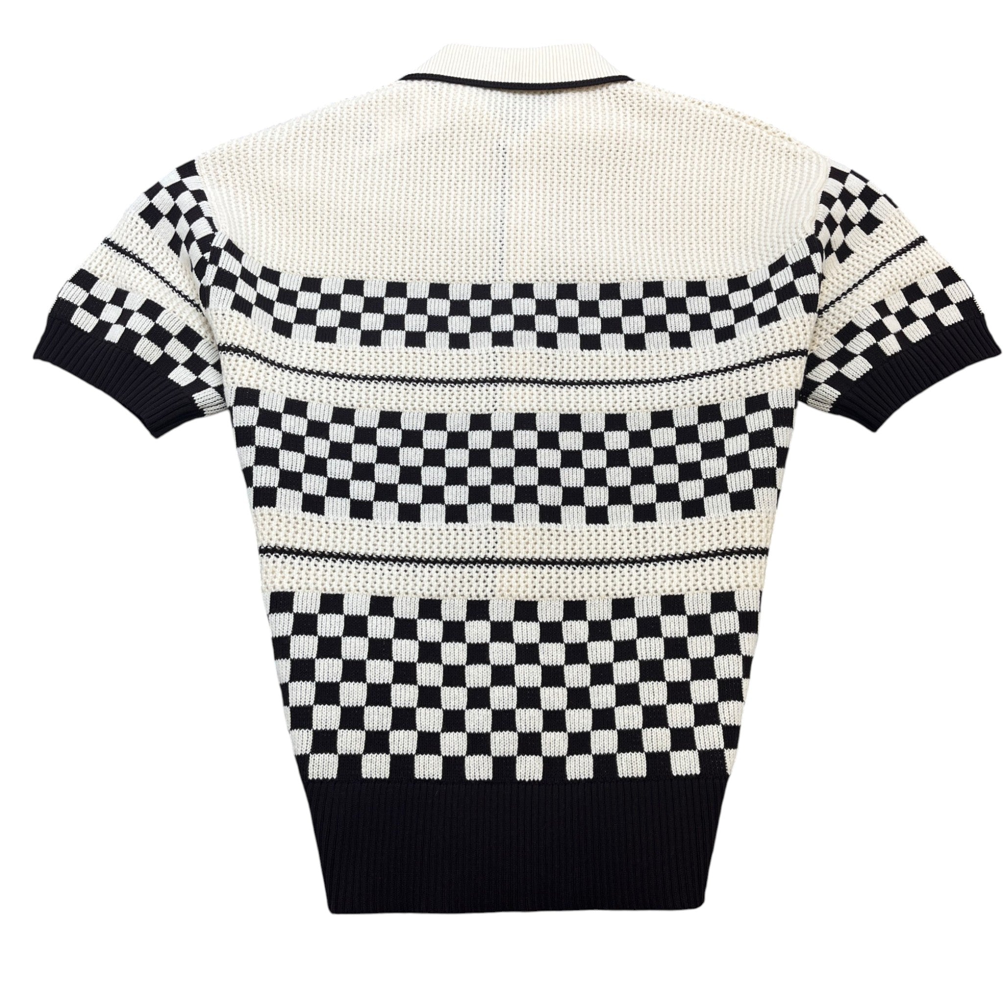 Men's Checkered Mesh Logo Patch Shirt Cream Size S