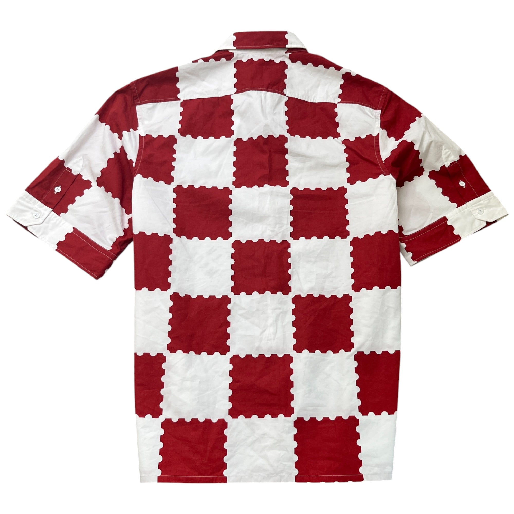 Men's Checkered Print Short Sleeve Shirt Red Size XXL