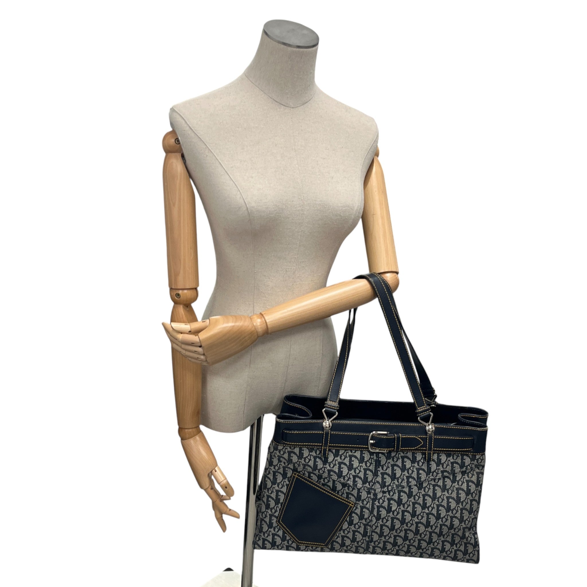 Women's Diorissimo Denim Pocket Tote Bag Navy