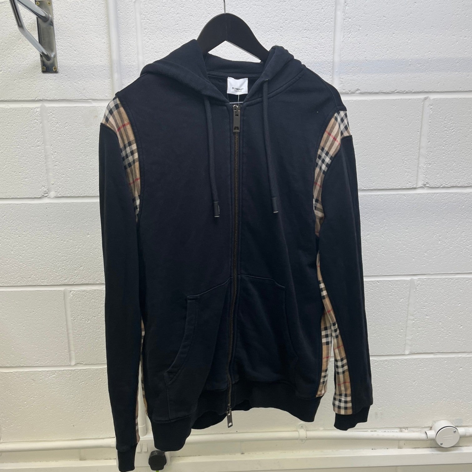 Men's Nova Check Zip Up Hoodie Black Size M