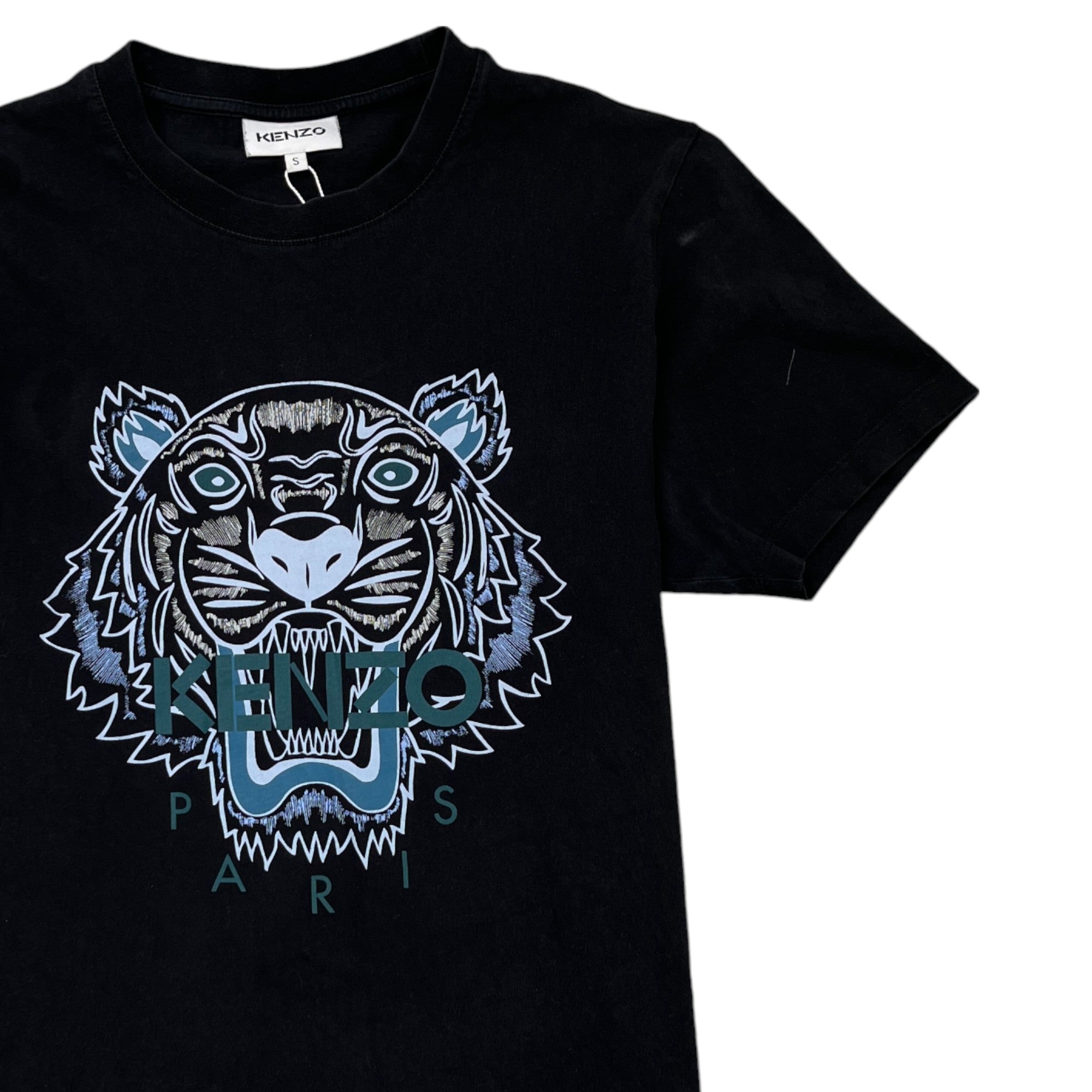Men's Tiger Logo Print T-Shirt Black Size S