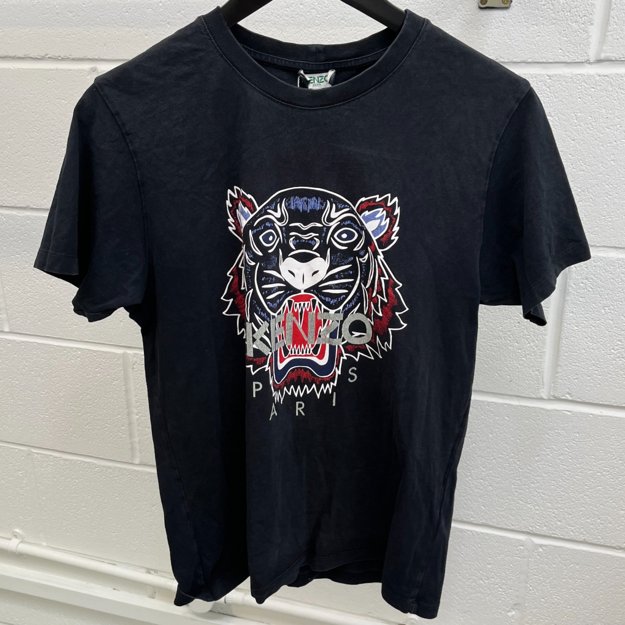 Men's Tiger Logo Print T-Shirt Black Size M