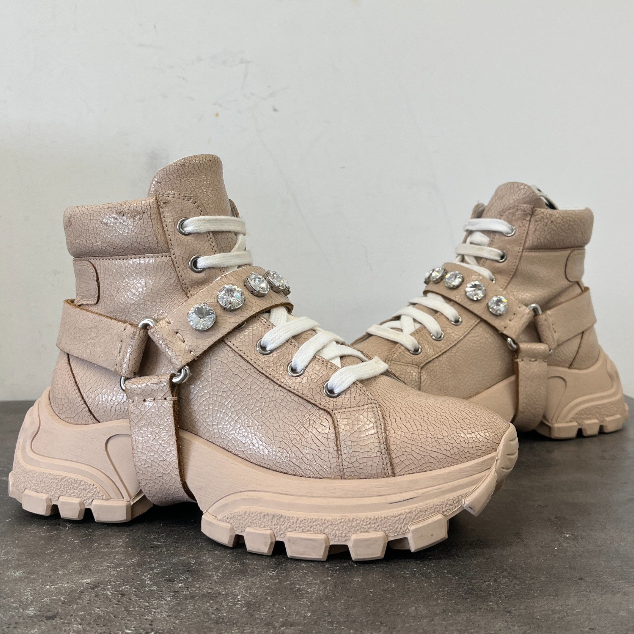 Women's Combat Crackle Crystal Embellished Hiking Boots Pink Size EU 39 / UK 6