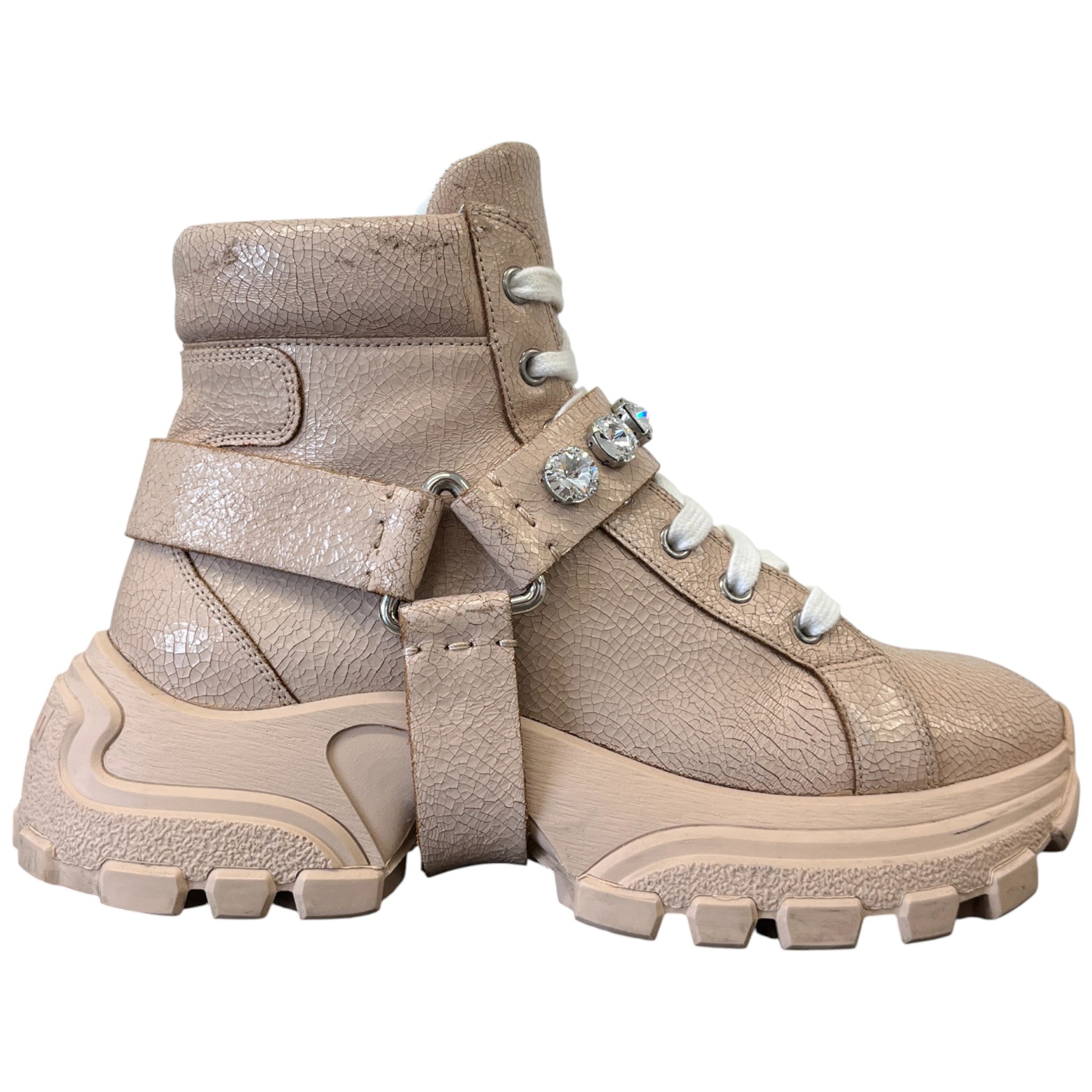 Women's Combat Crackle Crystal Embellished Hiking Boots Pink Size EU 39 / UK 6