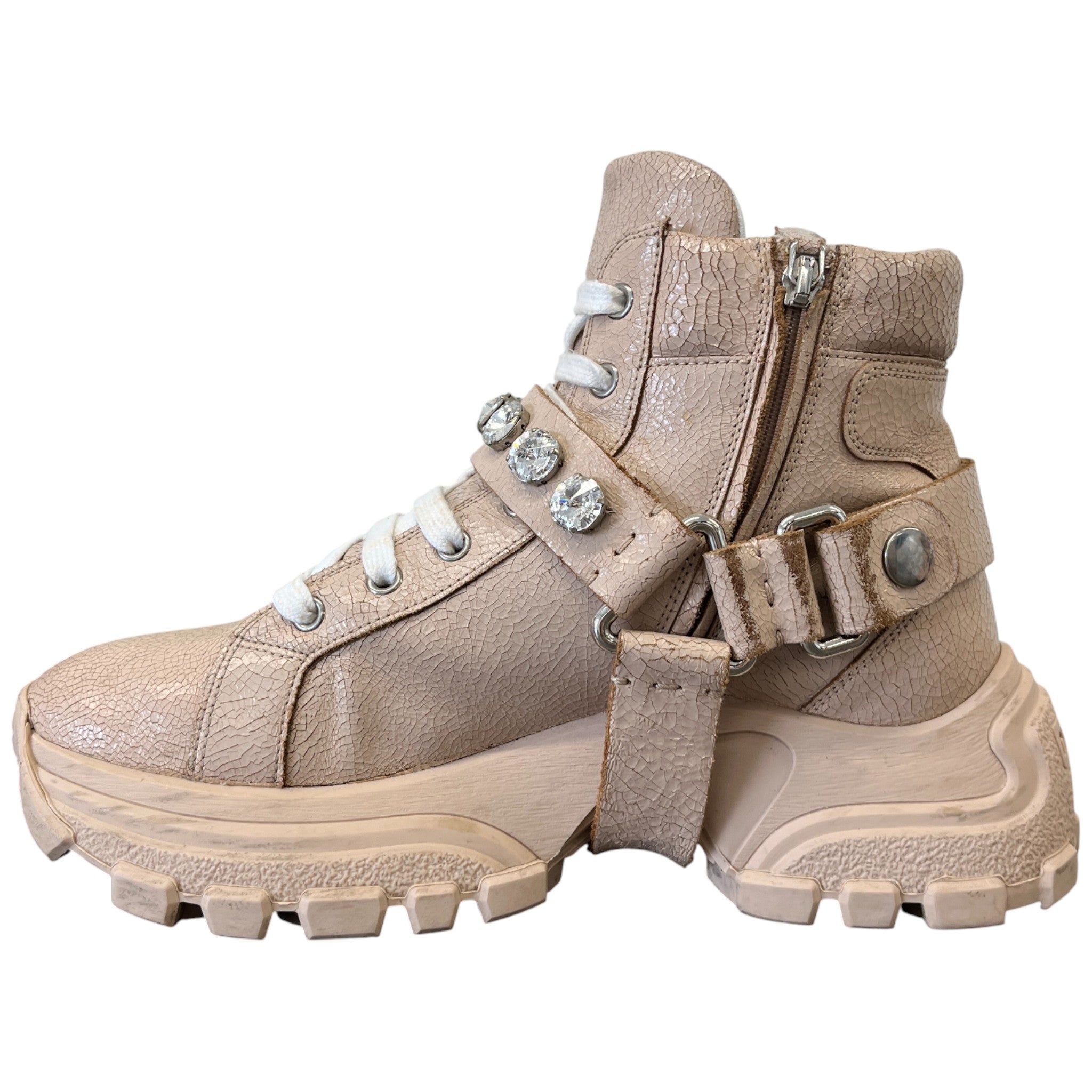 Women's Combat Crackle Crystal Embellished Hiking Boots Pink Size EU 39 / UK 6