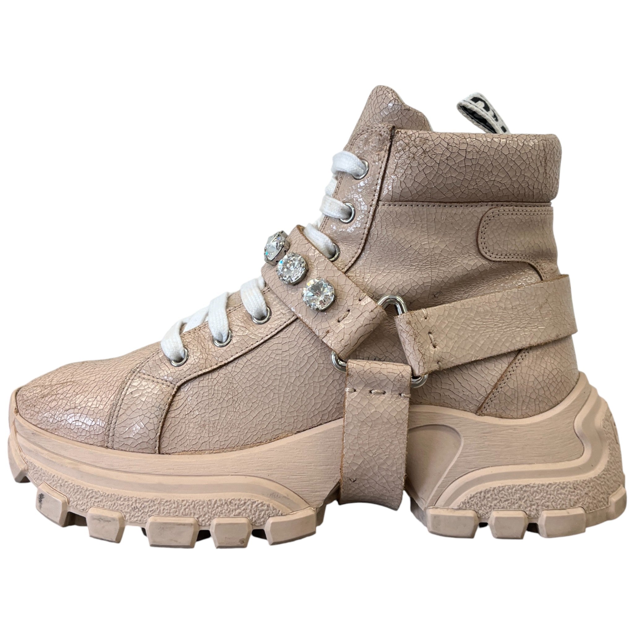Women's Combat Crackle Crystal Embellished Hiking Boots Pink Size EU 39 / UK 6