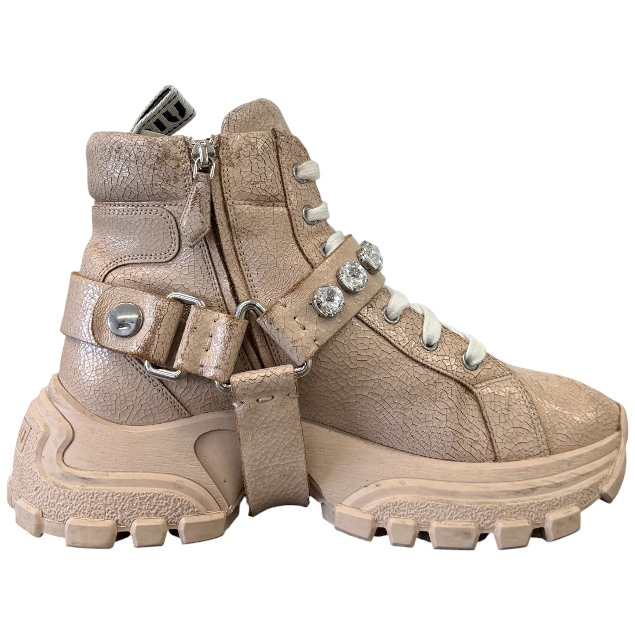 Women's Combat Crackle Crystal Embellished Hiking Boots Pink Size EU 39 / UK 6
