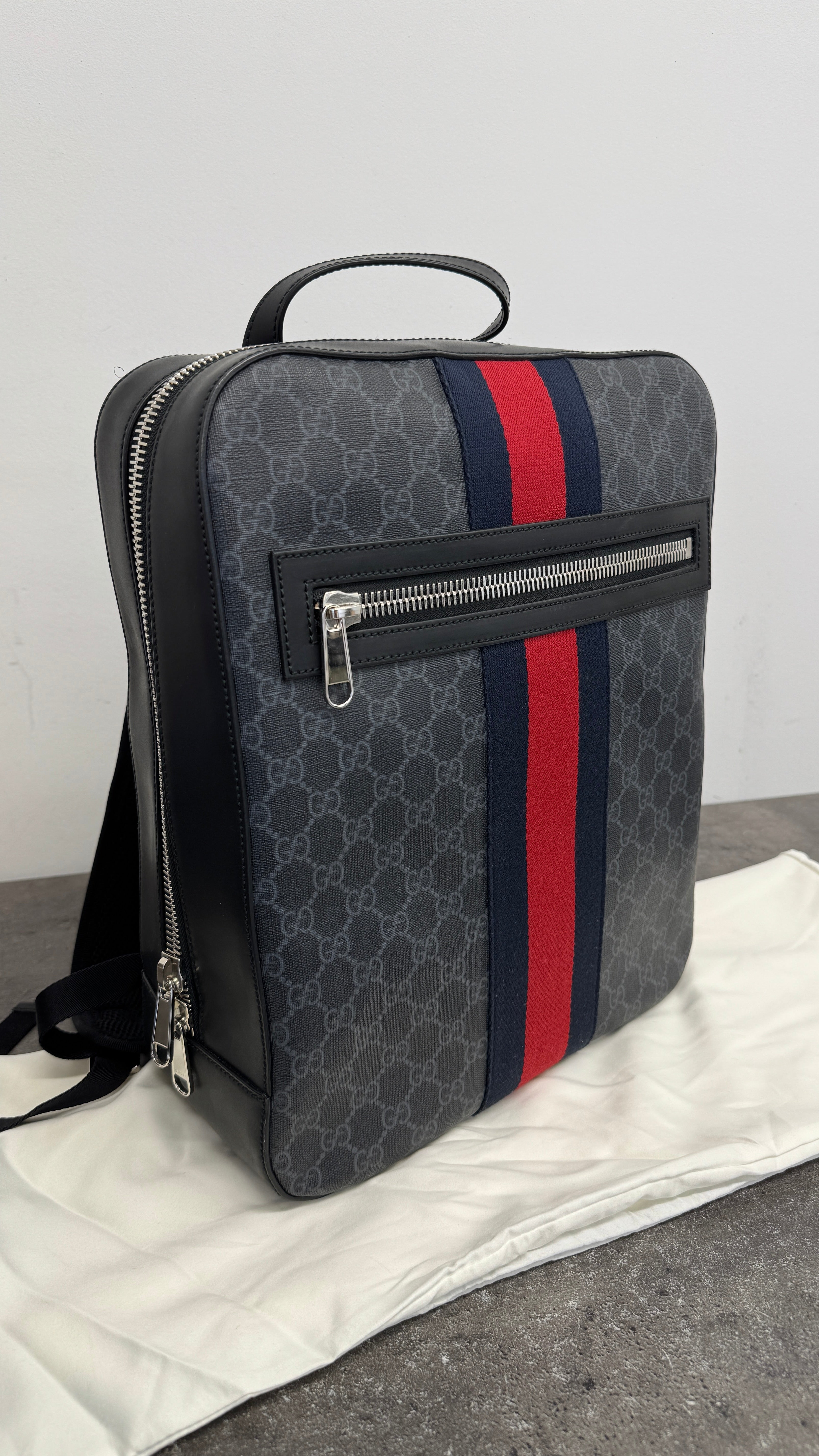 Men's Gg Supreme Web Backpack Charcoal