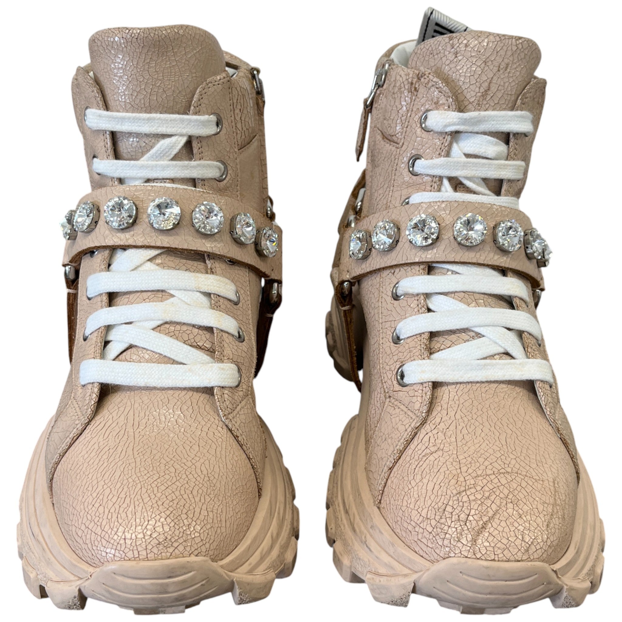 Women's Combat Crackle Crystal Embellished Hiking Boots Pink Size EU 39 / UK 6