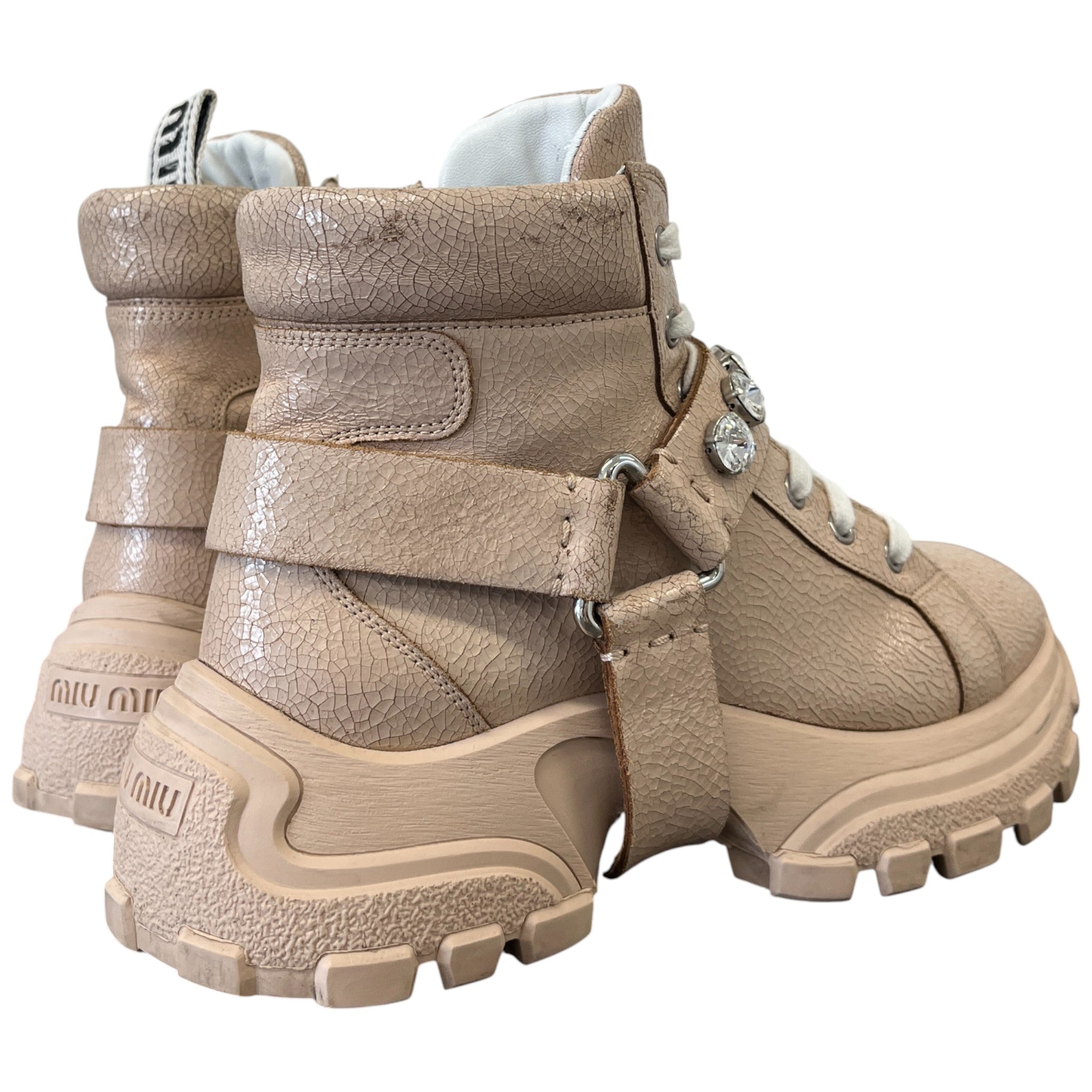 Women's Combat Crackle Crystal Embellished Hiking Boots Pink Size EU 39 / UK 6