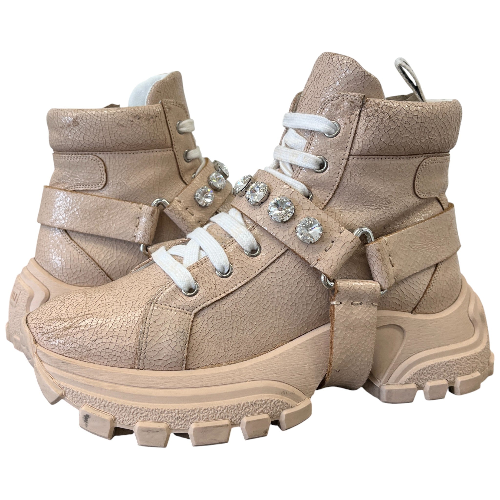 Women's Combat Crackle Crystal Embellished Hiking Boots Pink Size EU 39 / UK 6