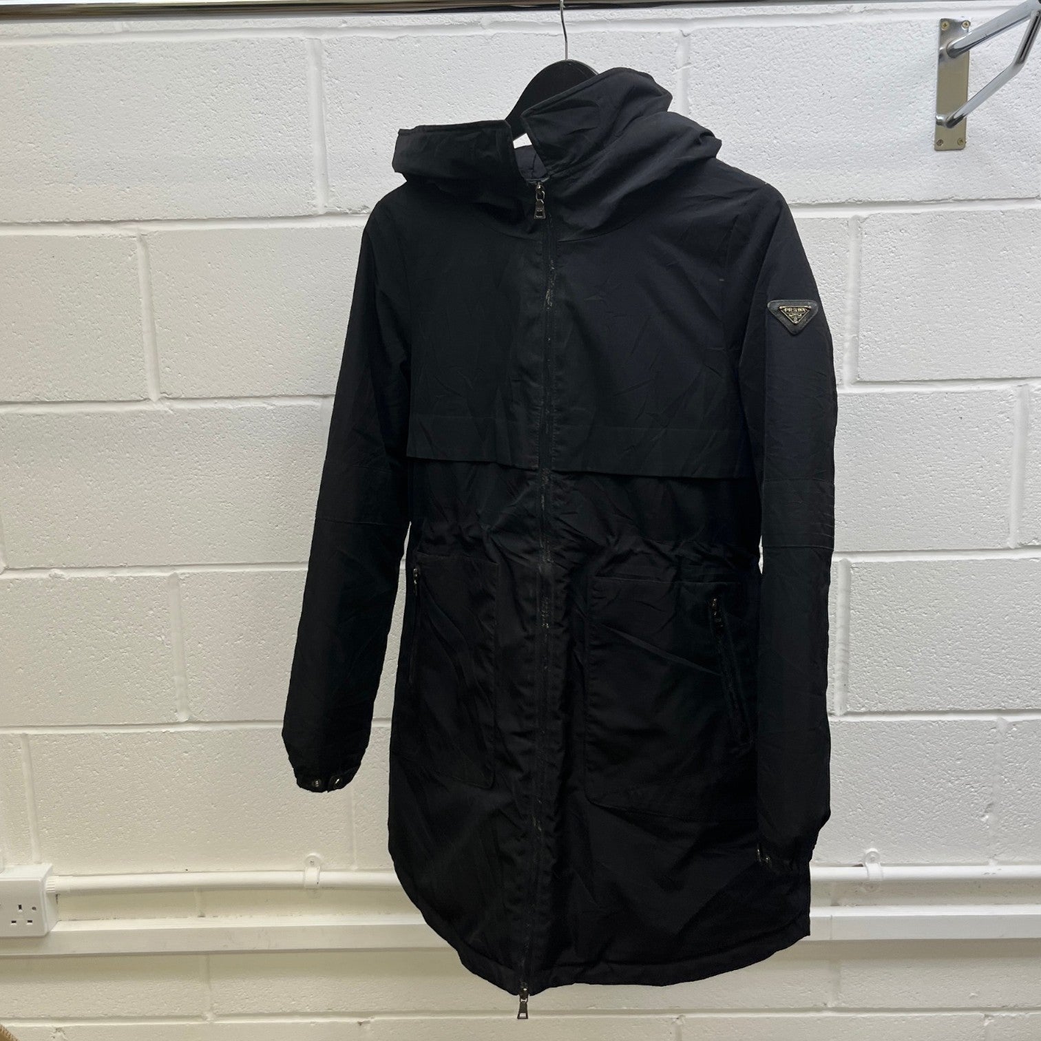 Women's Plaque Logo Parka Down Jacket Black Size 44 / UK 12
