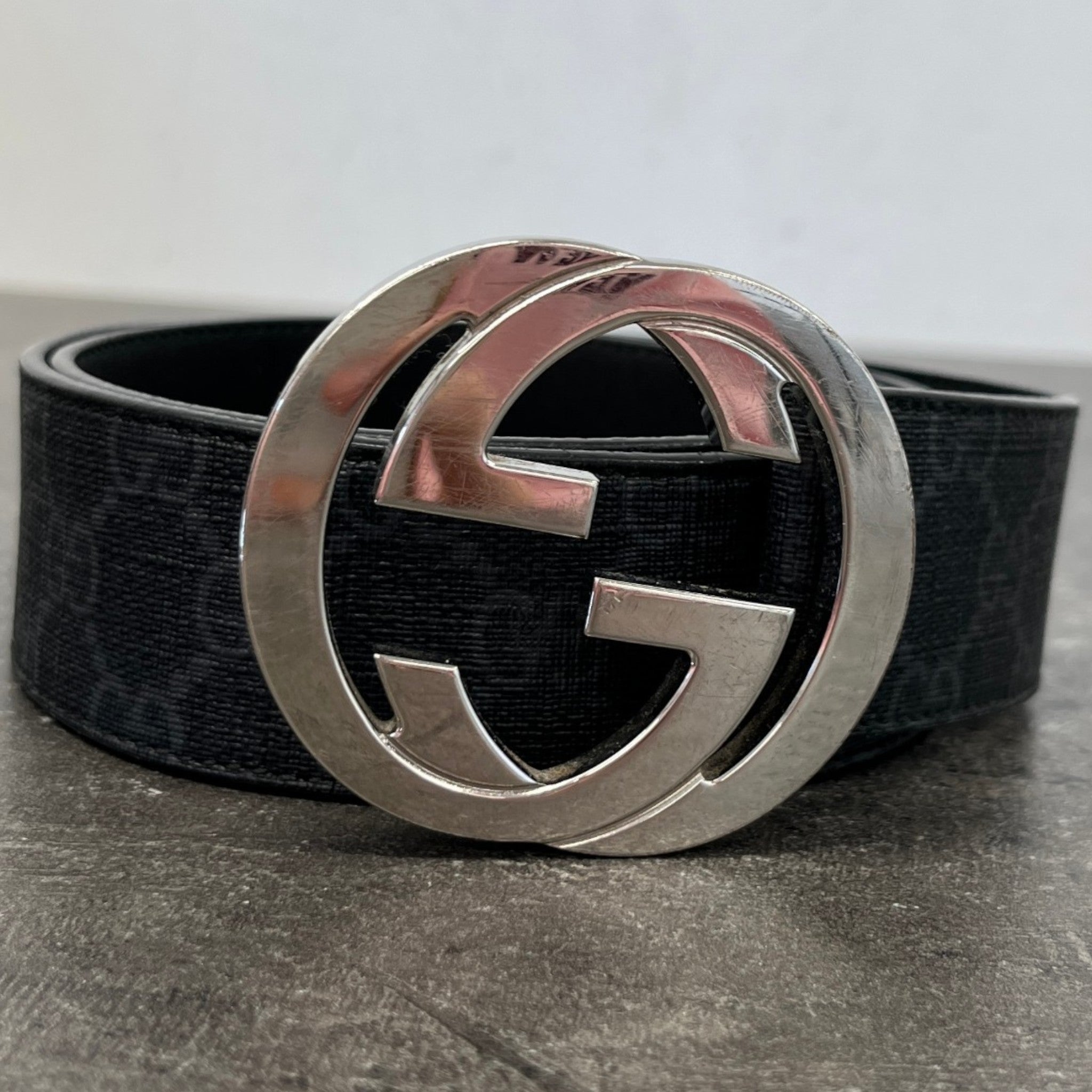 Men's Interlocking G Belt Charcoal Size Waist 28"