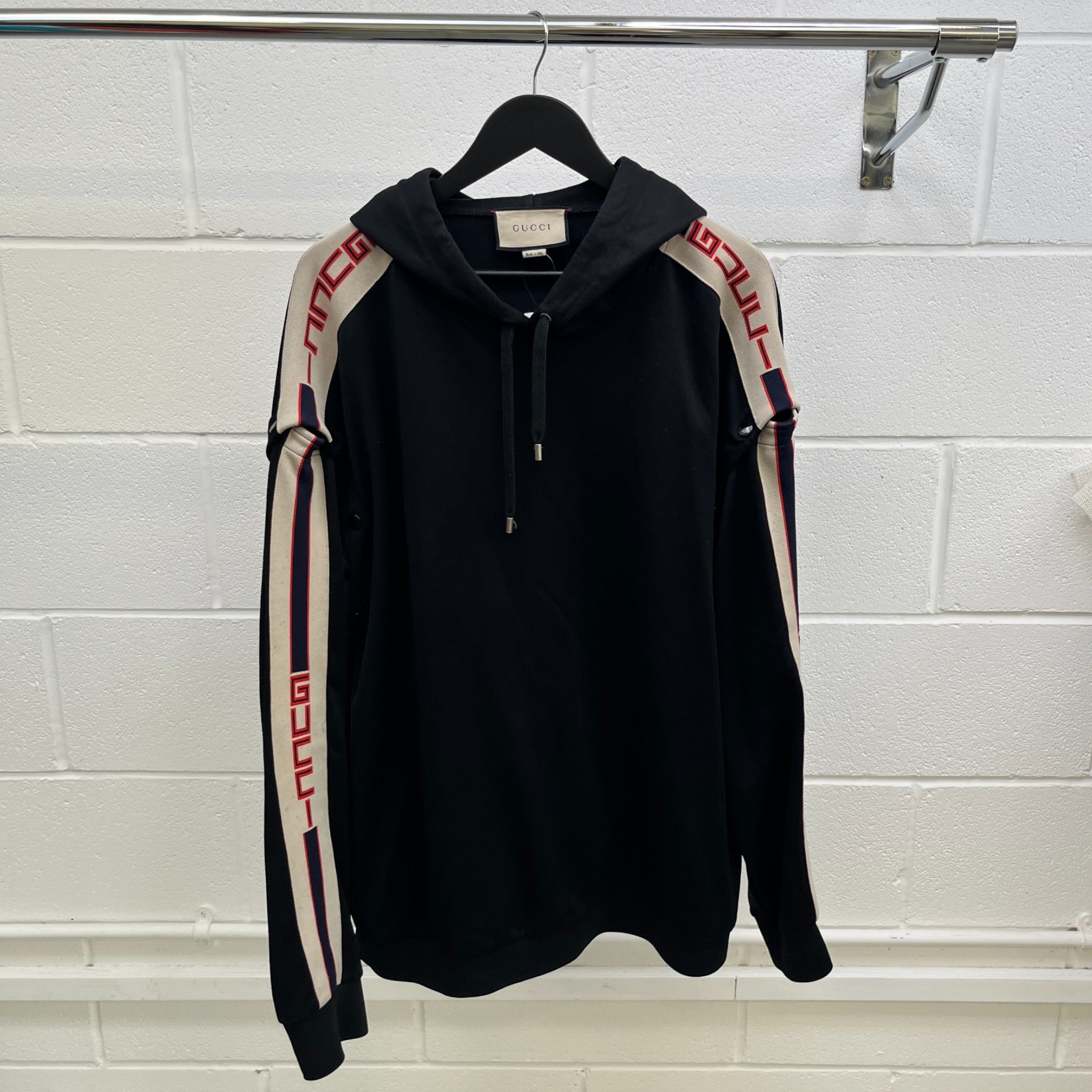 Men's Tape Logo Detachable Sleeve Hoodie Black Size XXL