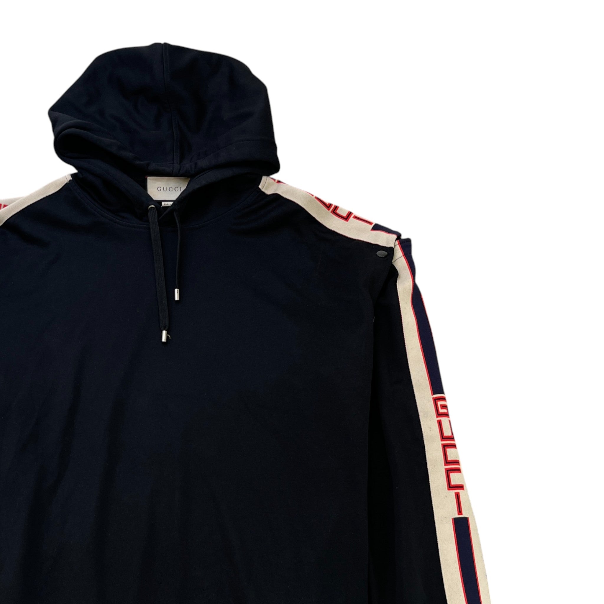 Men's Tape Logo Detachable Sleeve Hoodie Black Size XXL