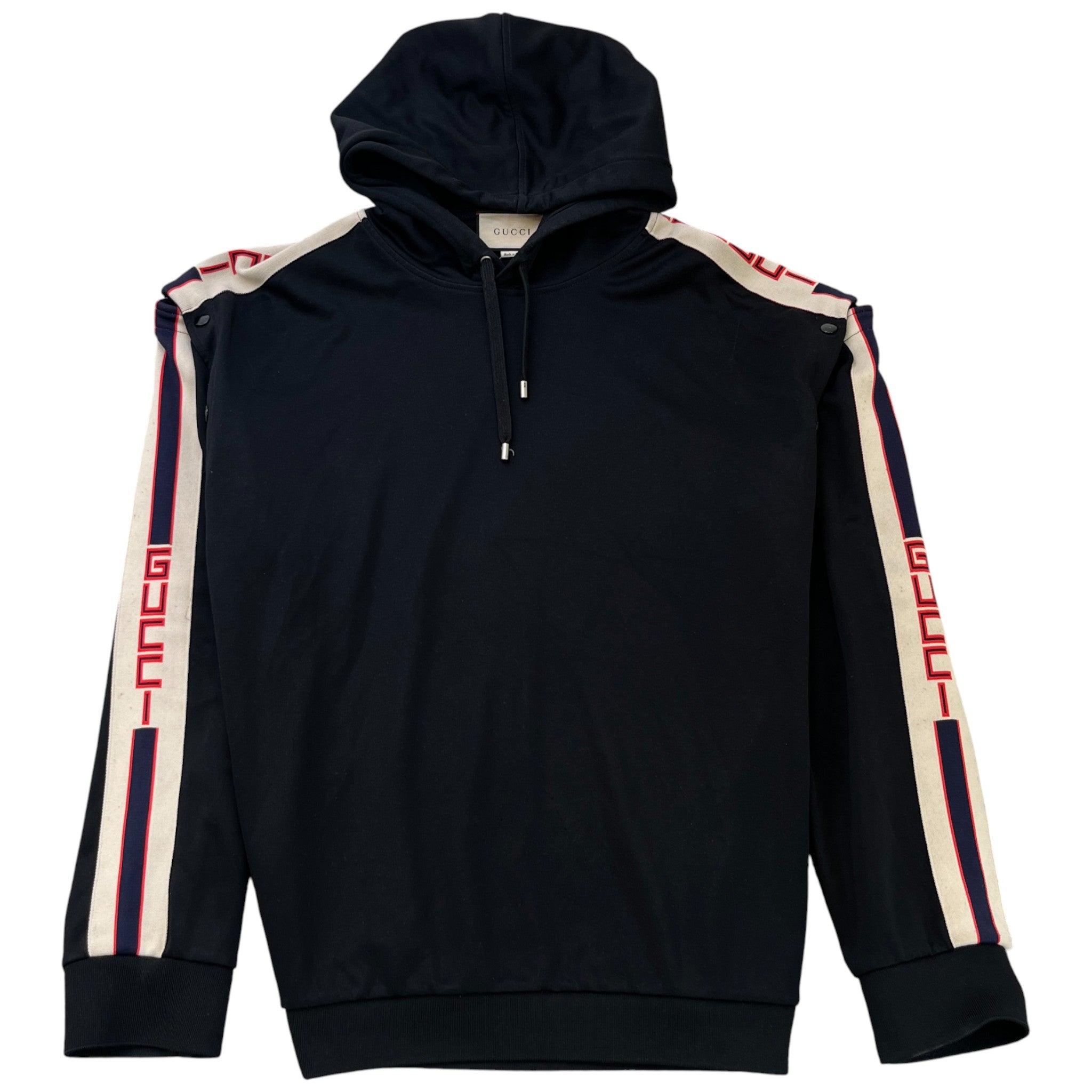 Men's Tape Logo Detachable Sleeve Hoodie Black Size XXL