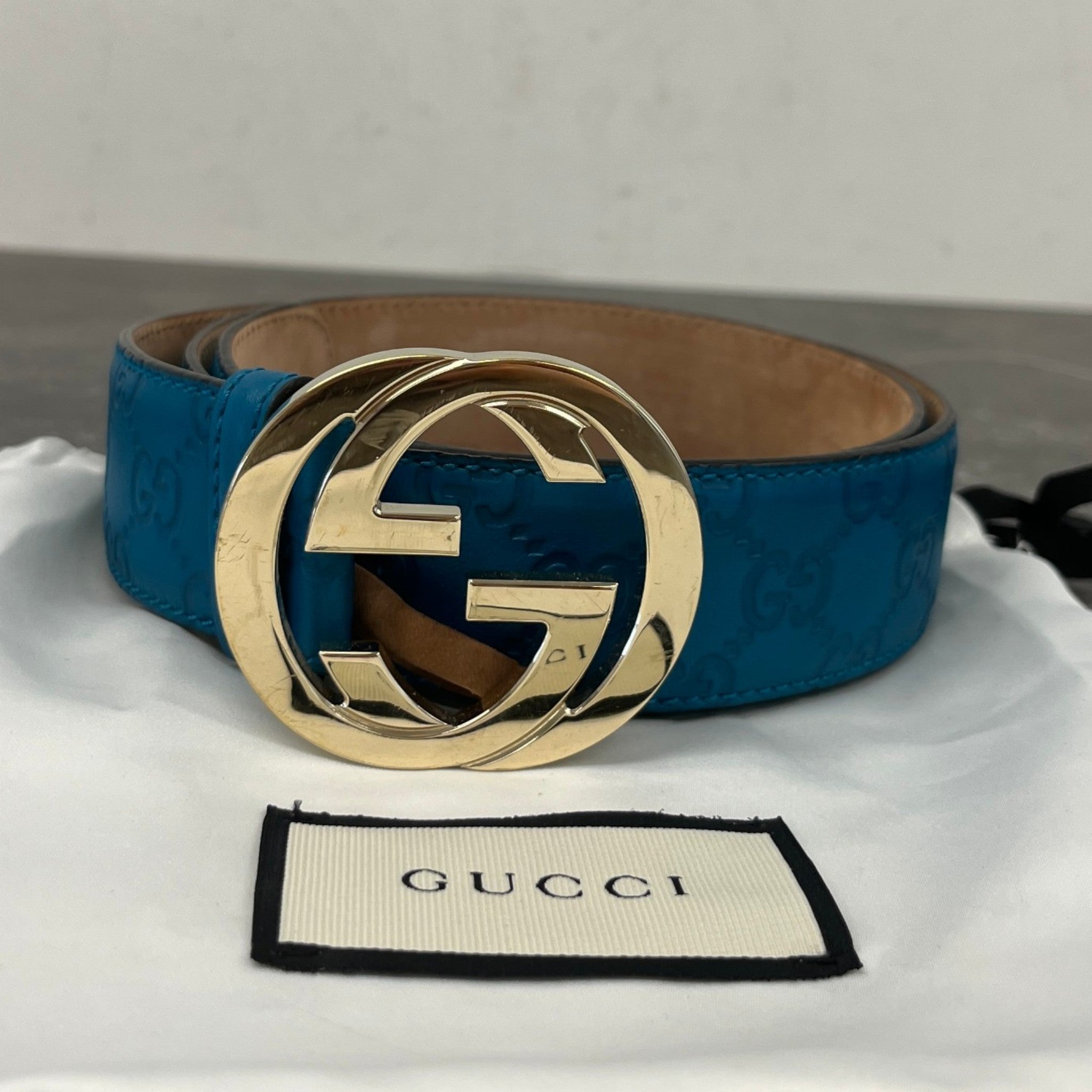 Women's Interlocking G Belt Blue Size 90CM / UK 12