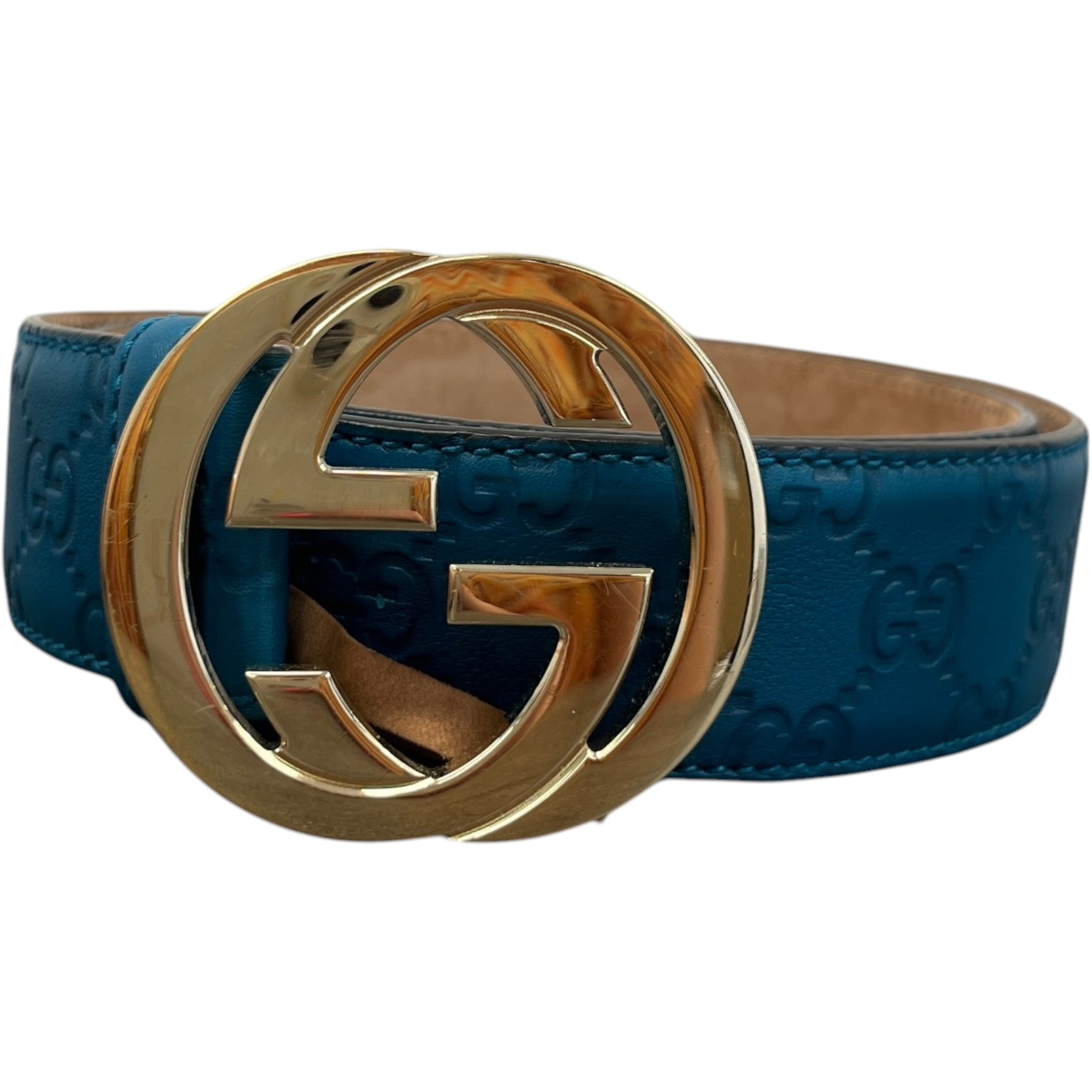 Women's Interlocking G Belt Blue Size 90CM / UK 12