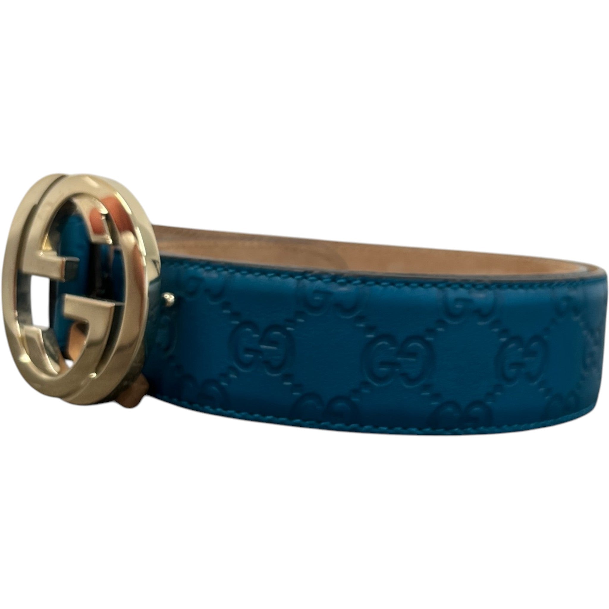 Women's Interlocking G Belt Blue Size 90CM / UK 12