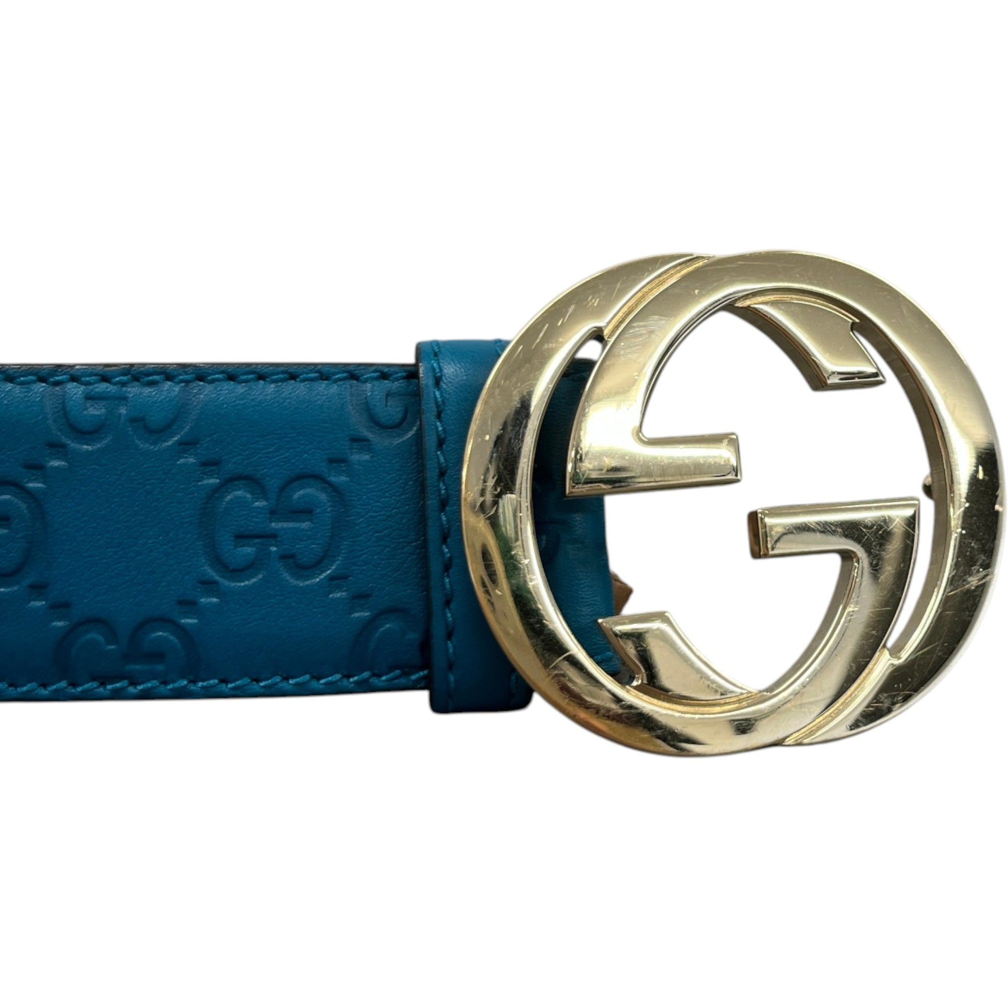 Women's Interlocking G Belt Blue Size 90CM / UK 12