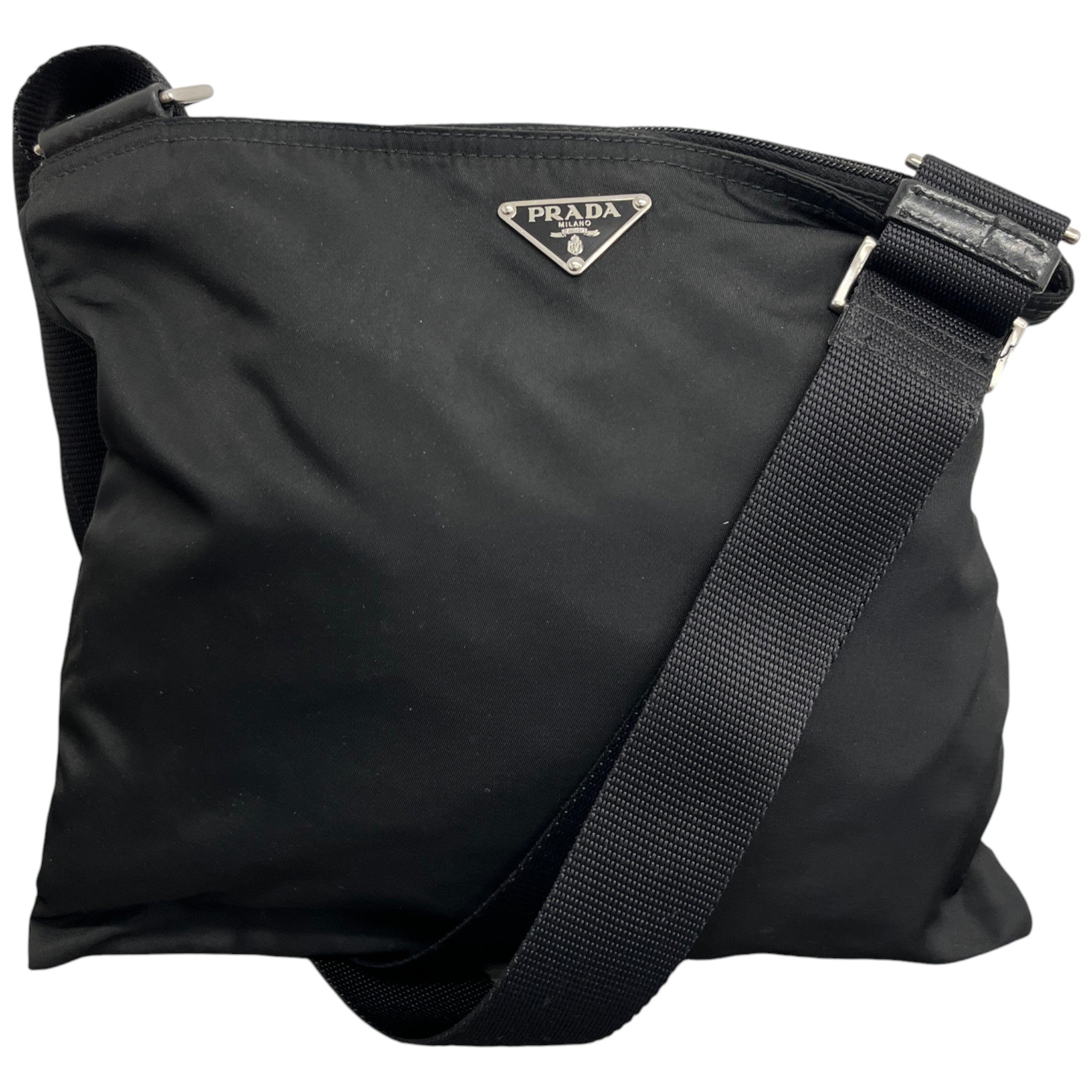 Men's Plaque Logo Re-Nylon Messenger Bag Black