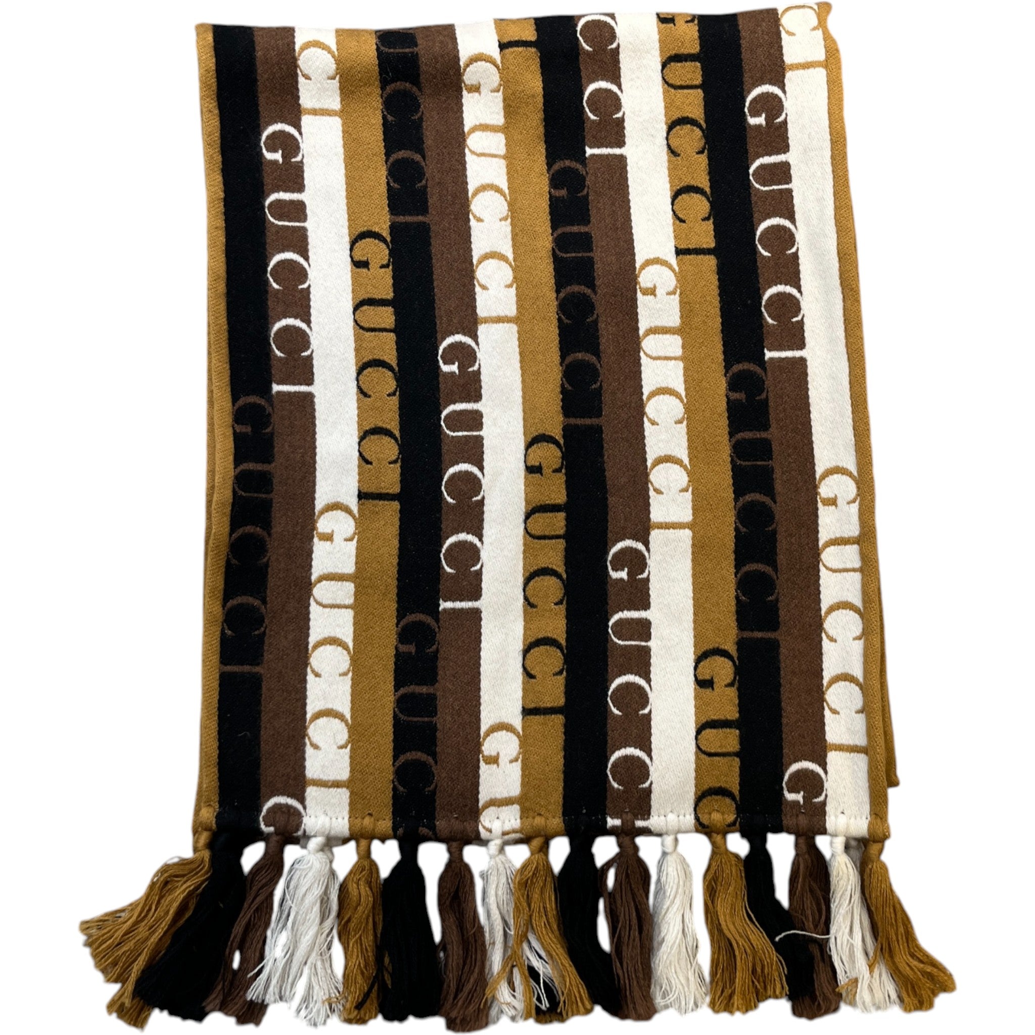 Men's Striped Wool Logo Scarf Brown