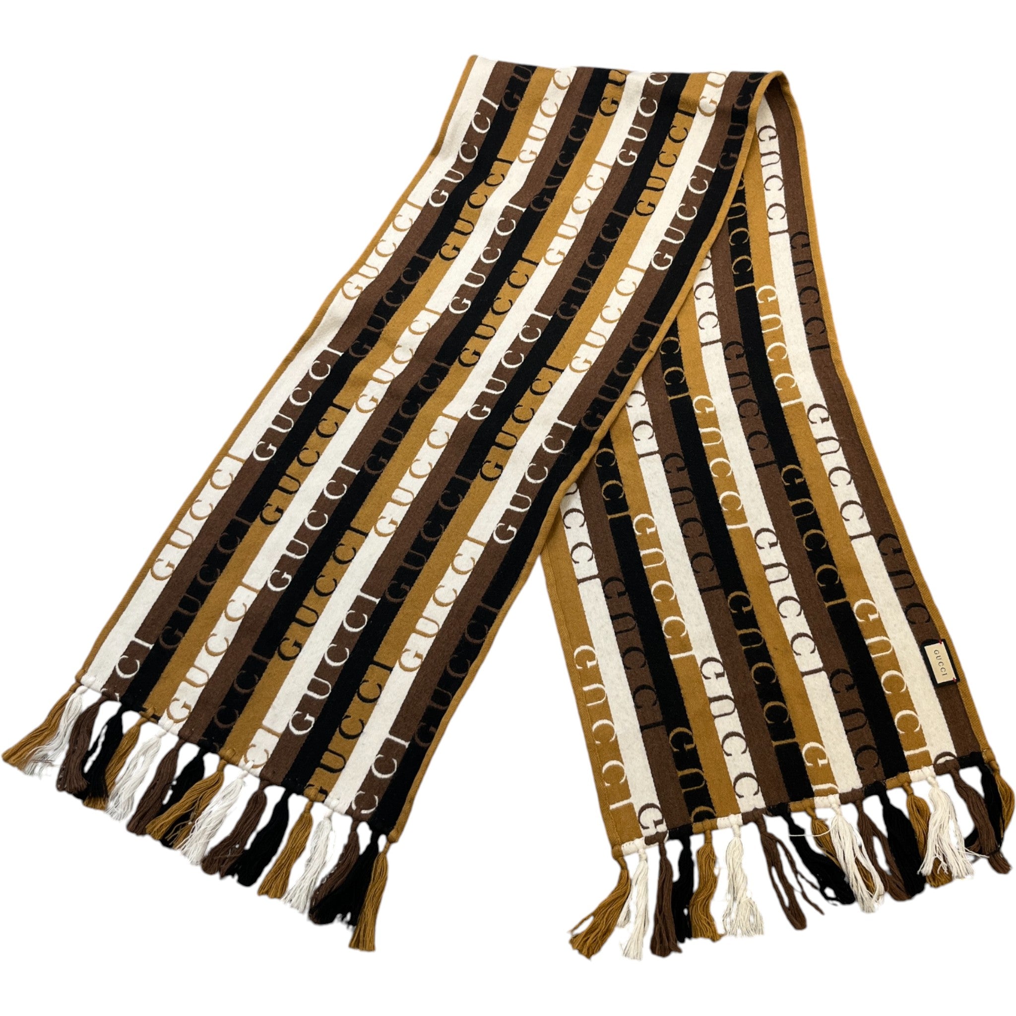 Men's Striped Wool Logo Scarf Brown
