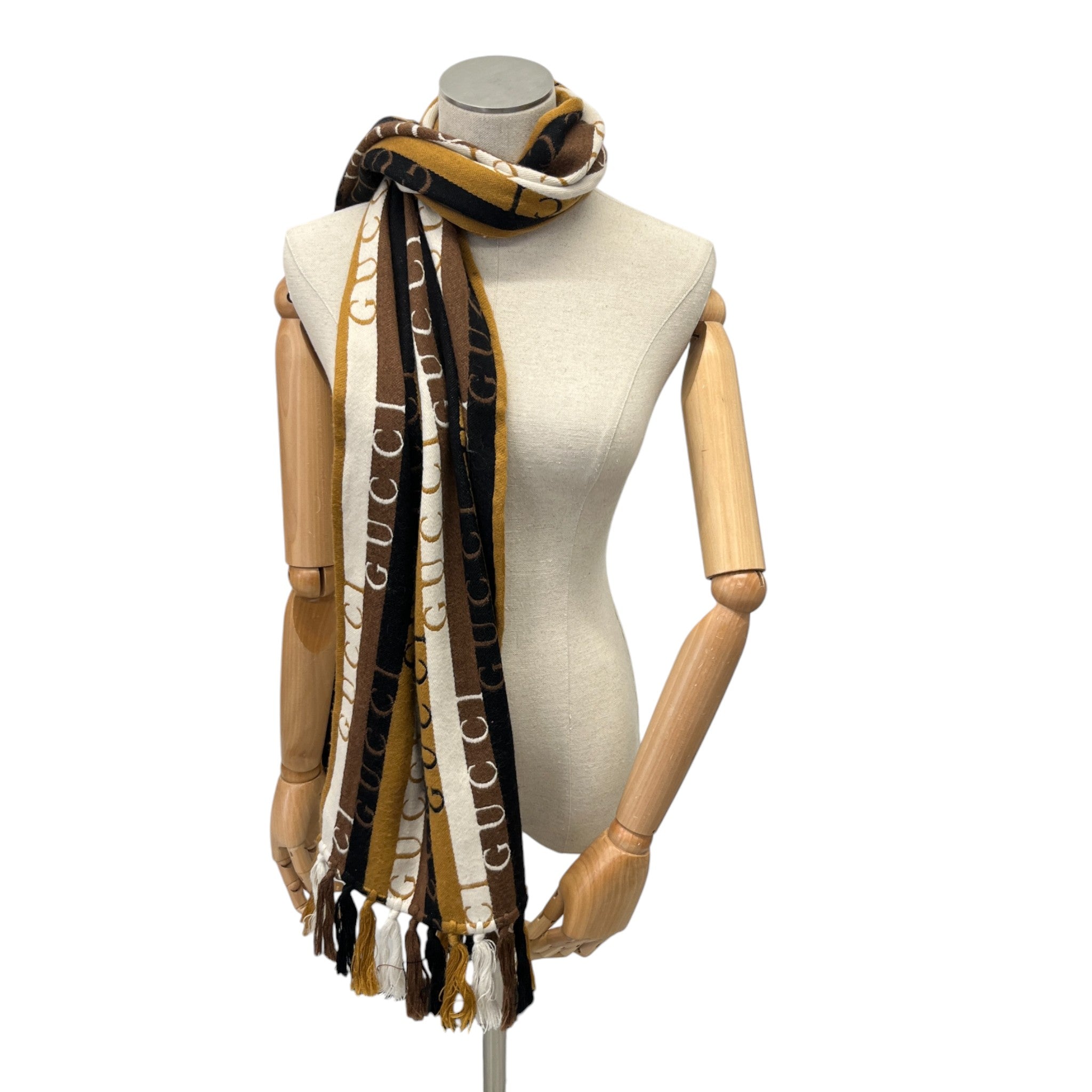 Men's Striped Wool Logo Scarf Brown