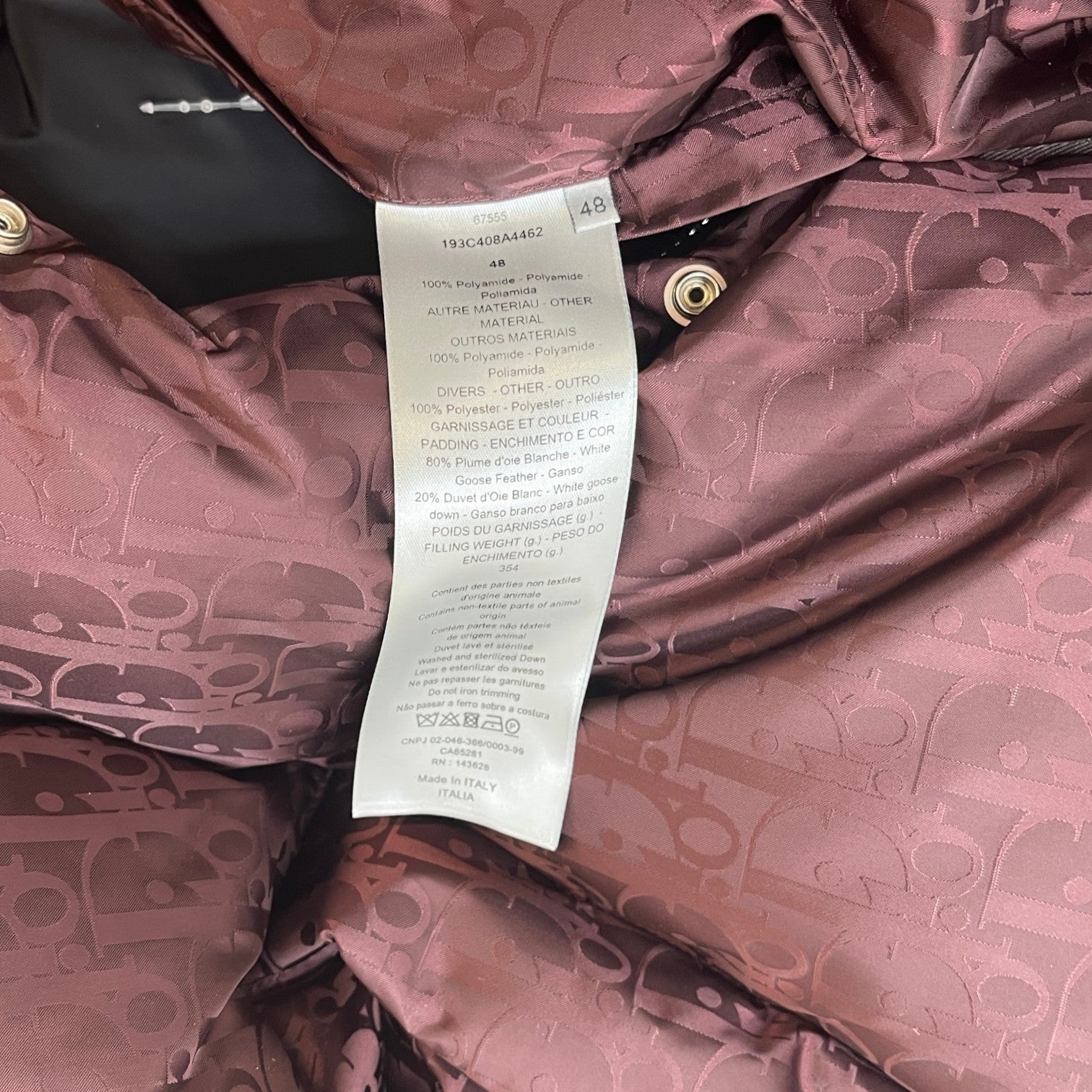 Men's Oblique Down Jacket Burgundy Size IT 48 / M