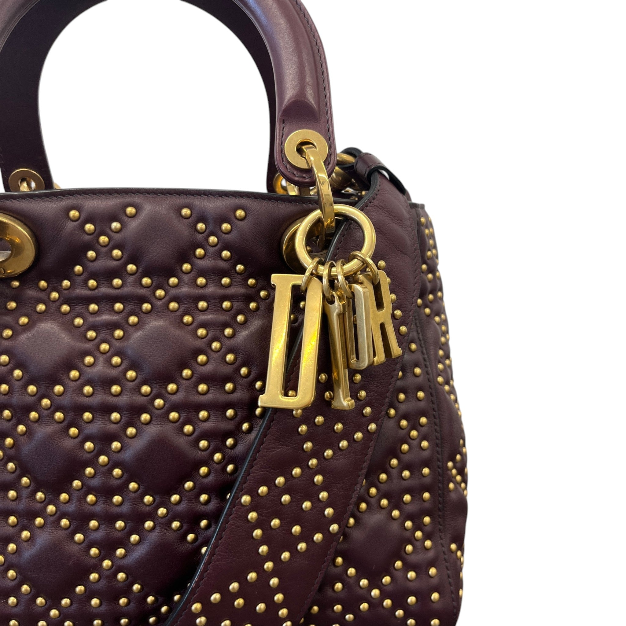 Women's Studded Cannage Lady Dior Handbag Burgundy