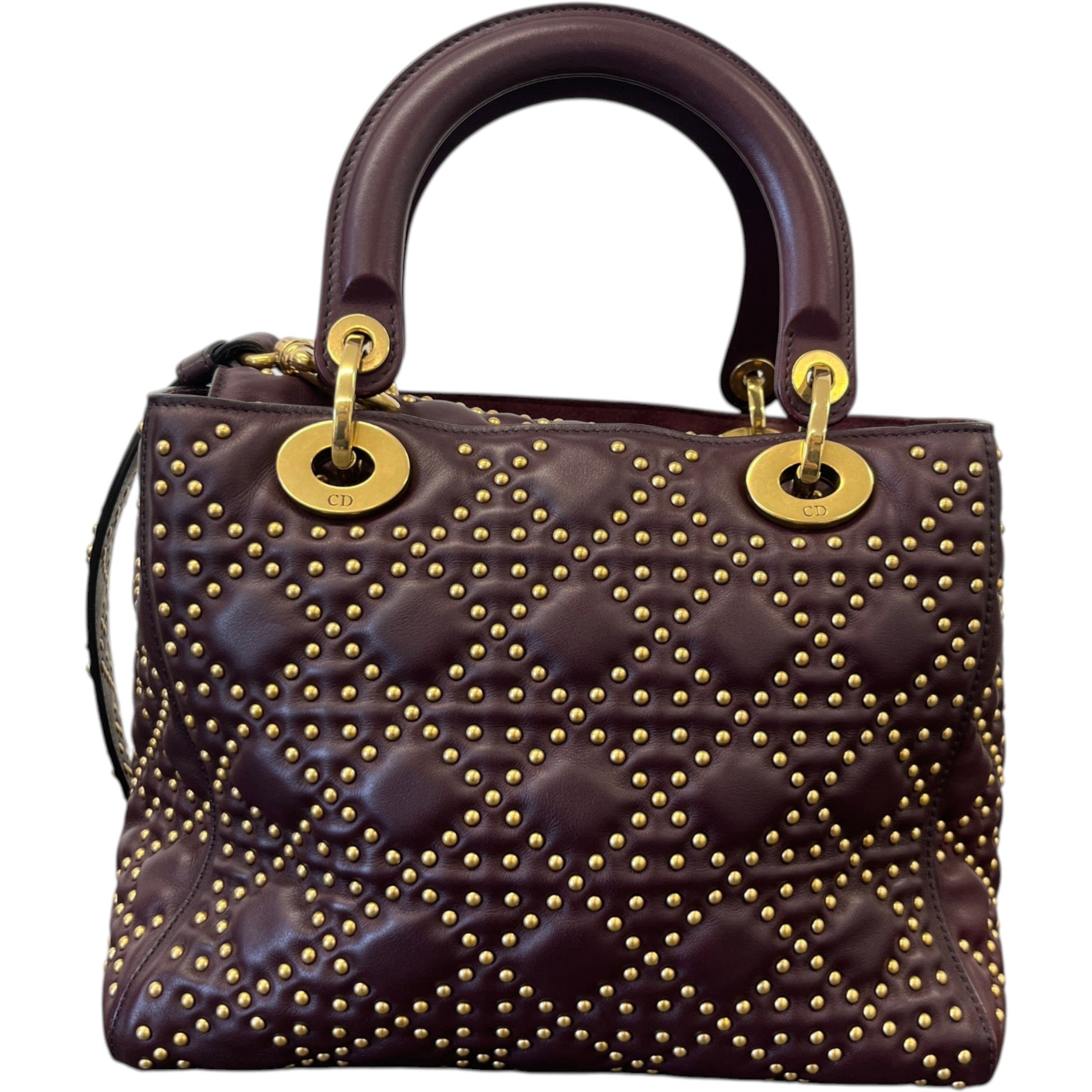 Women's Studded Cannage Lady Dior Handbag Burgundy