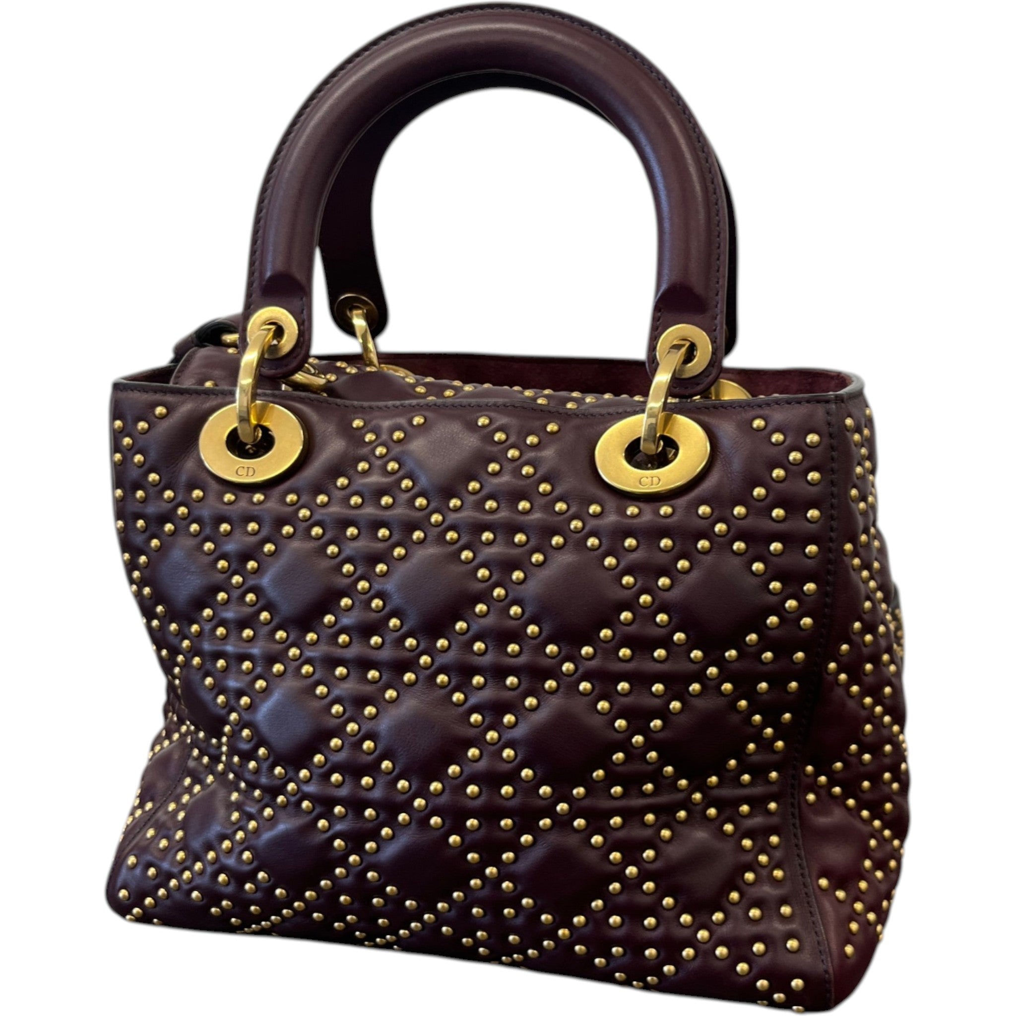 Women's Studded Cannage Lady Dior Handbag Burgundy